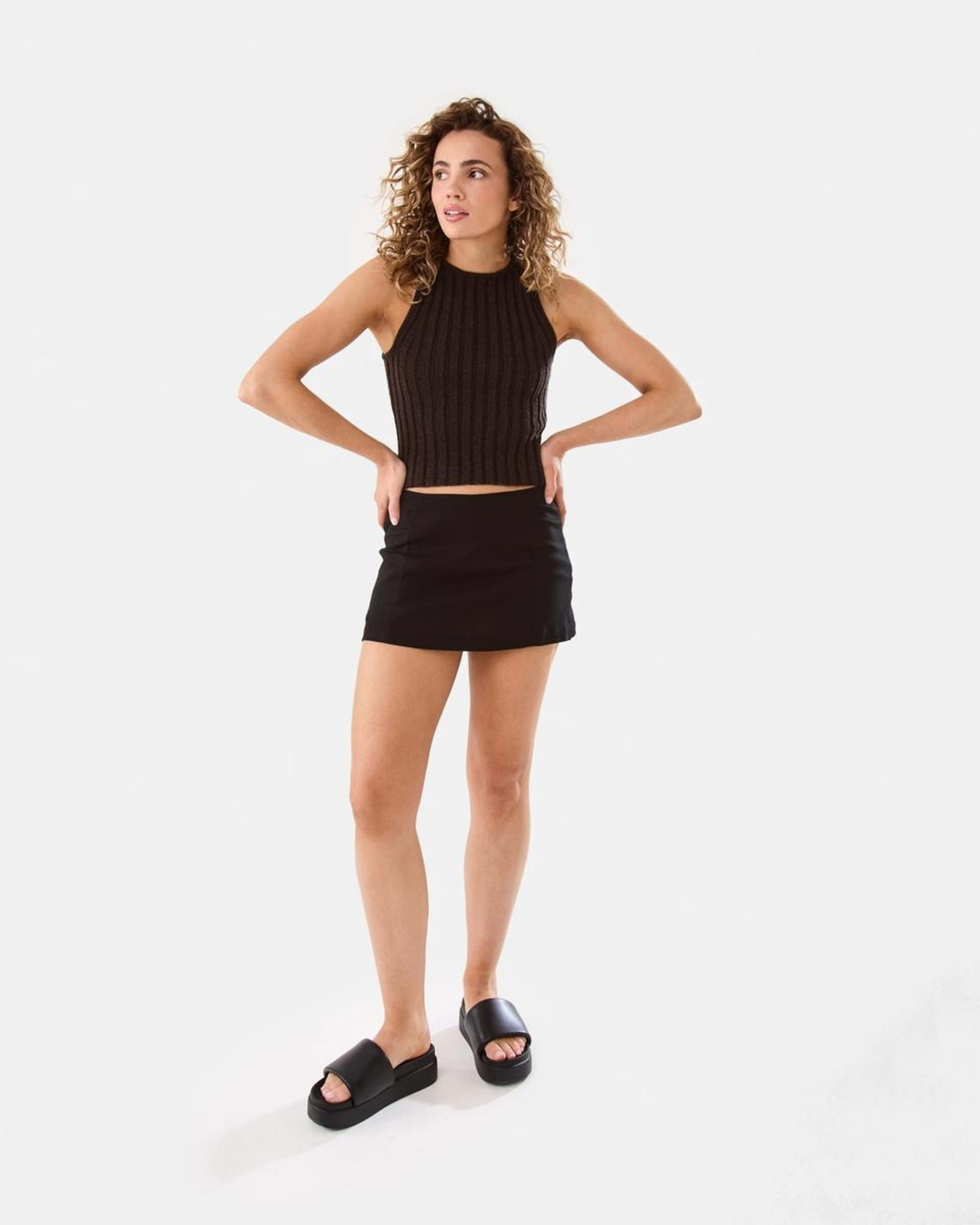2 Linen Blend Mini Skort BLACK, 2 of 10