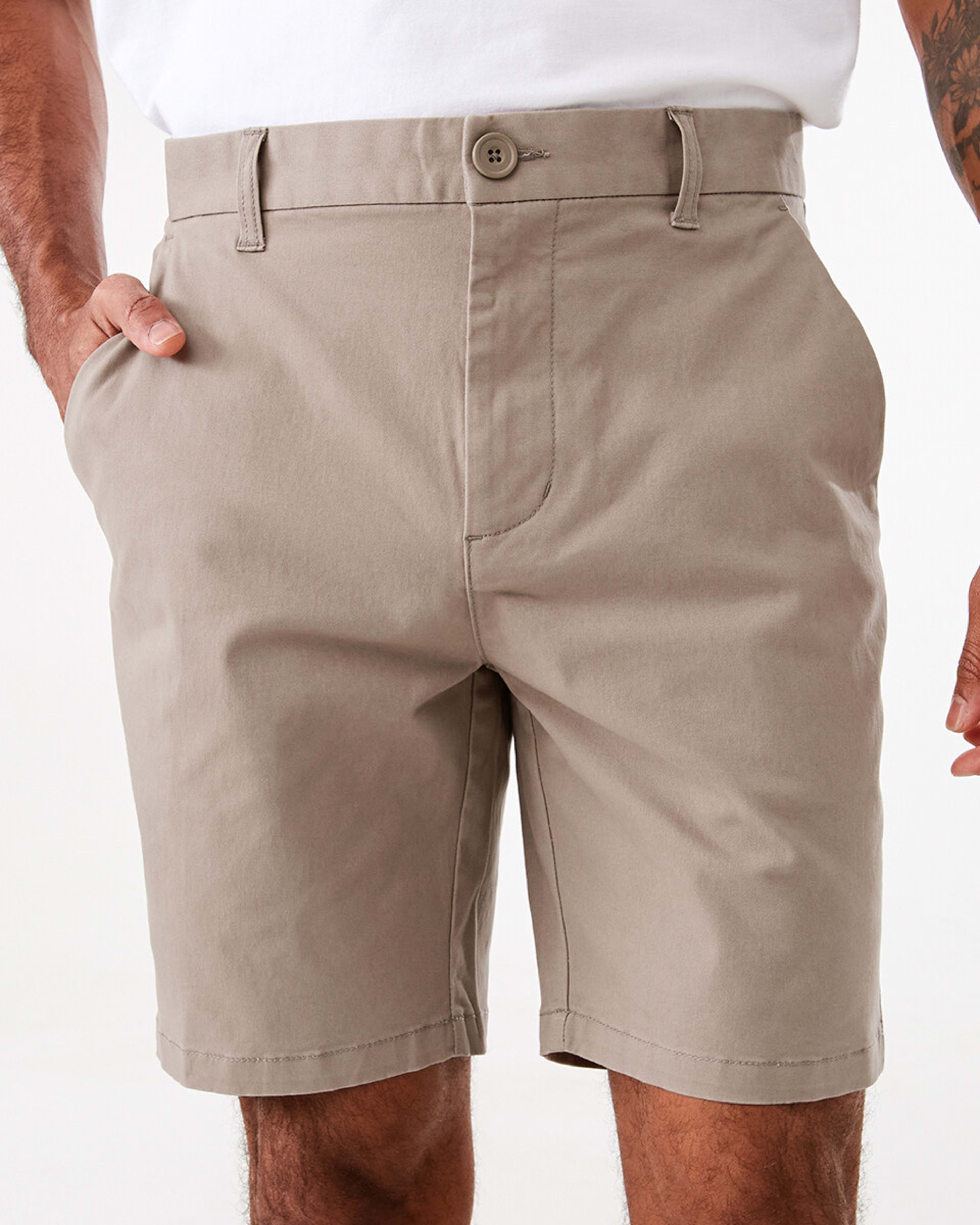 1 Fixed Waist Slim Stretch Chino Shorts Bge Taupe, 1 of 7