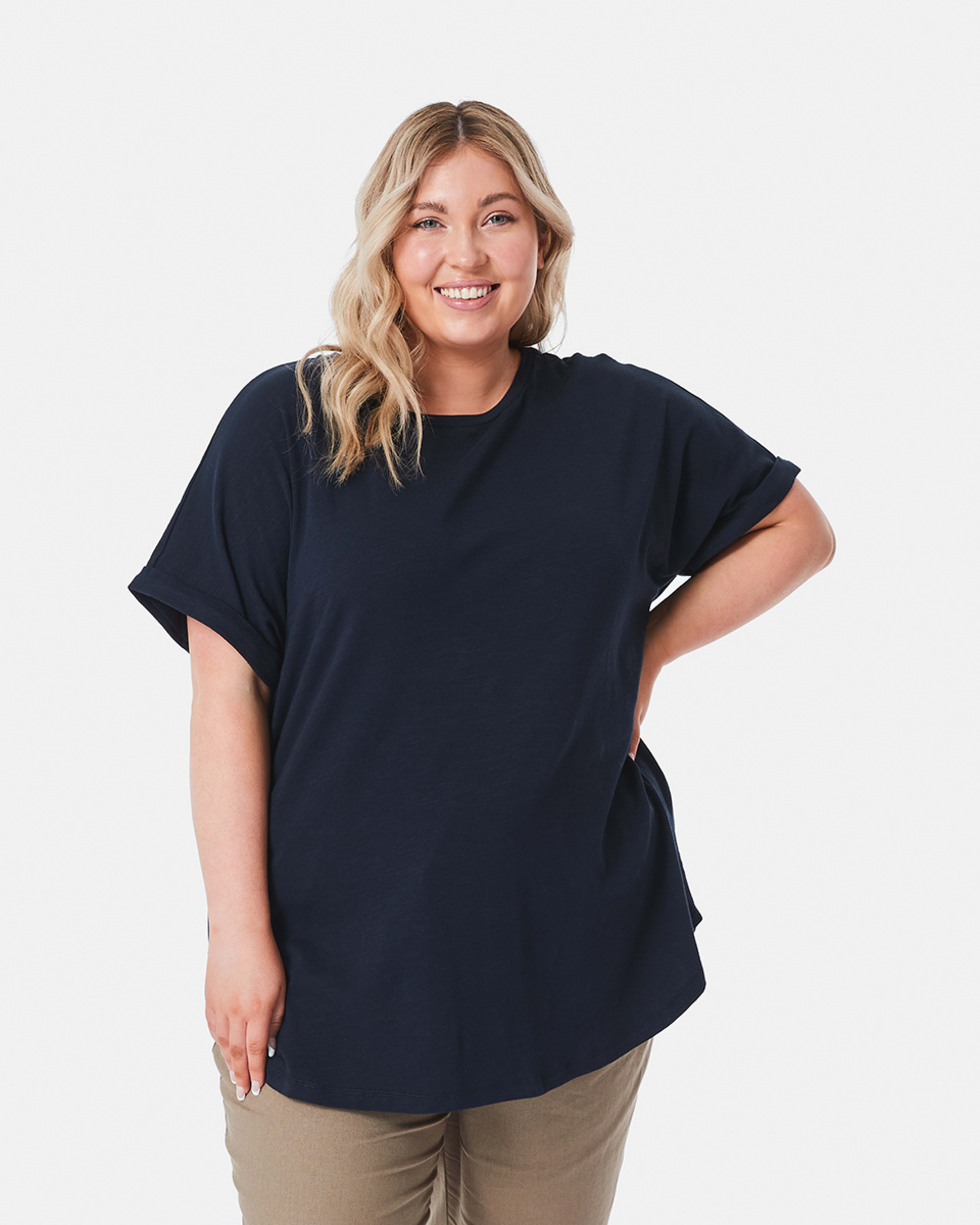 1 Curve Short Sleeve Longline Slub T-shirt SKY CAPTAIN, 1 of 8