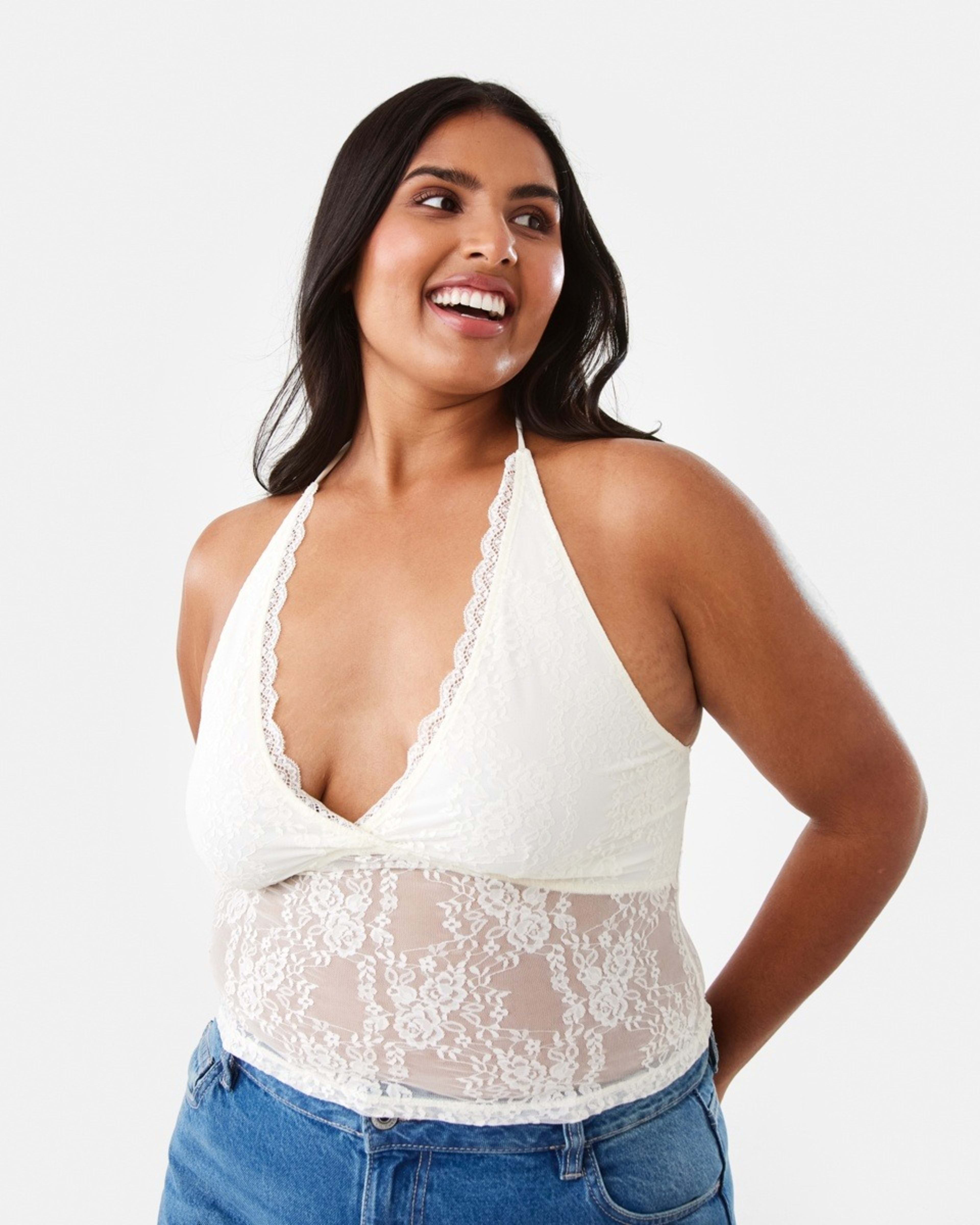 3 Sleeveless Lace Halter Top Prtn White, 3 of 10