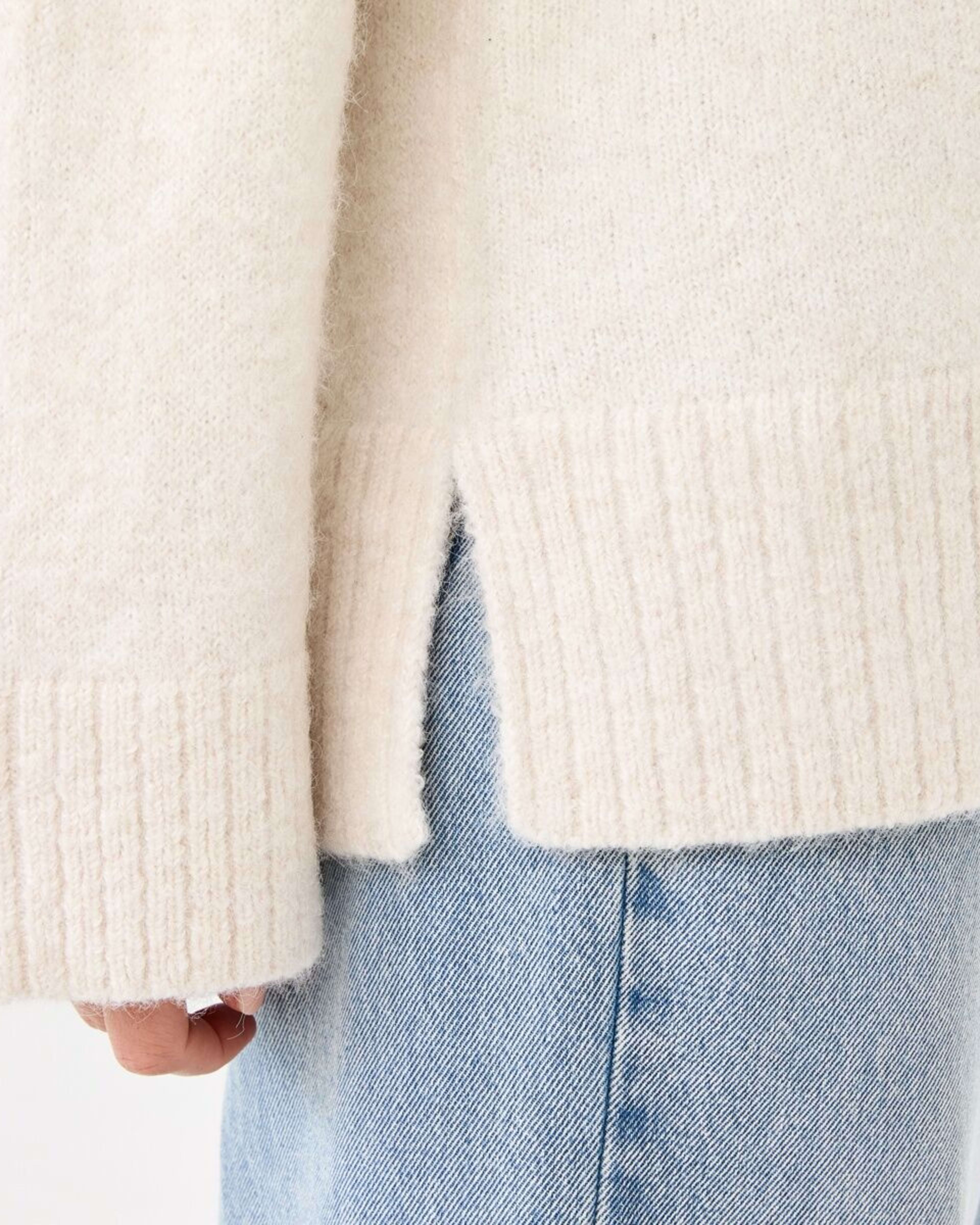 7 Fluffy V-Neck Jumper Beige Marl, 7 of 7