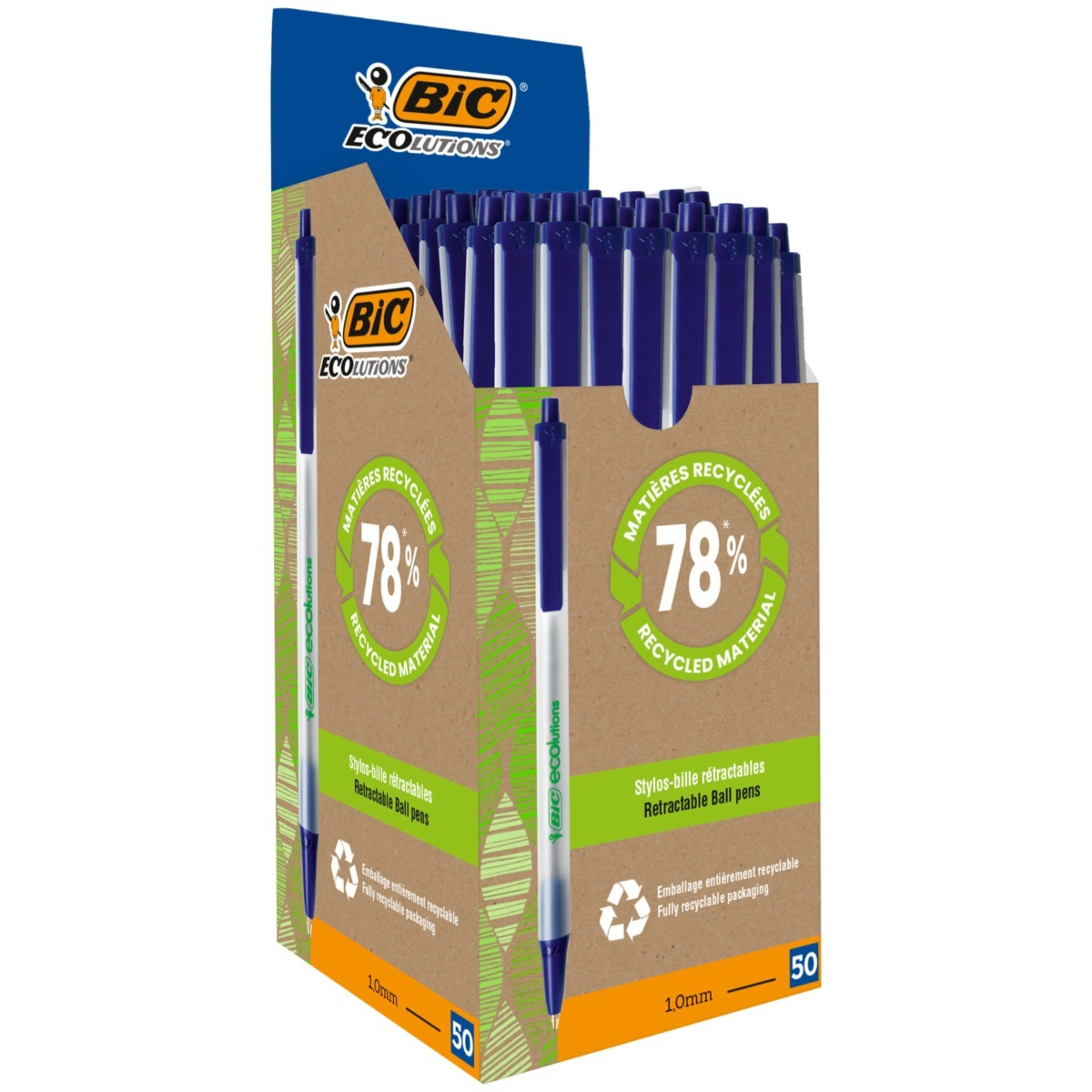 50 Pack BIC ECOlutions Retractable Ballpoint Pens Blue Kmart NZ