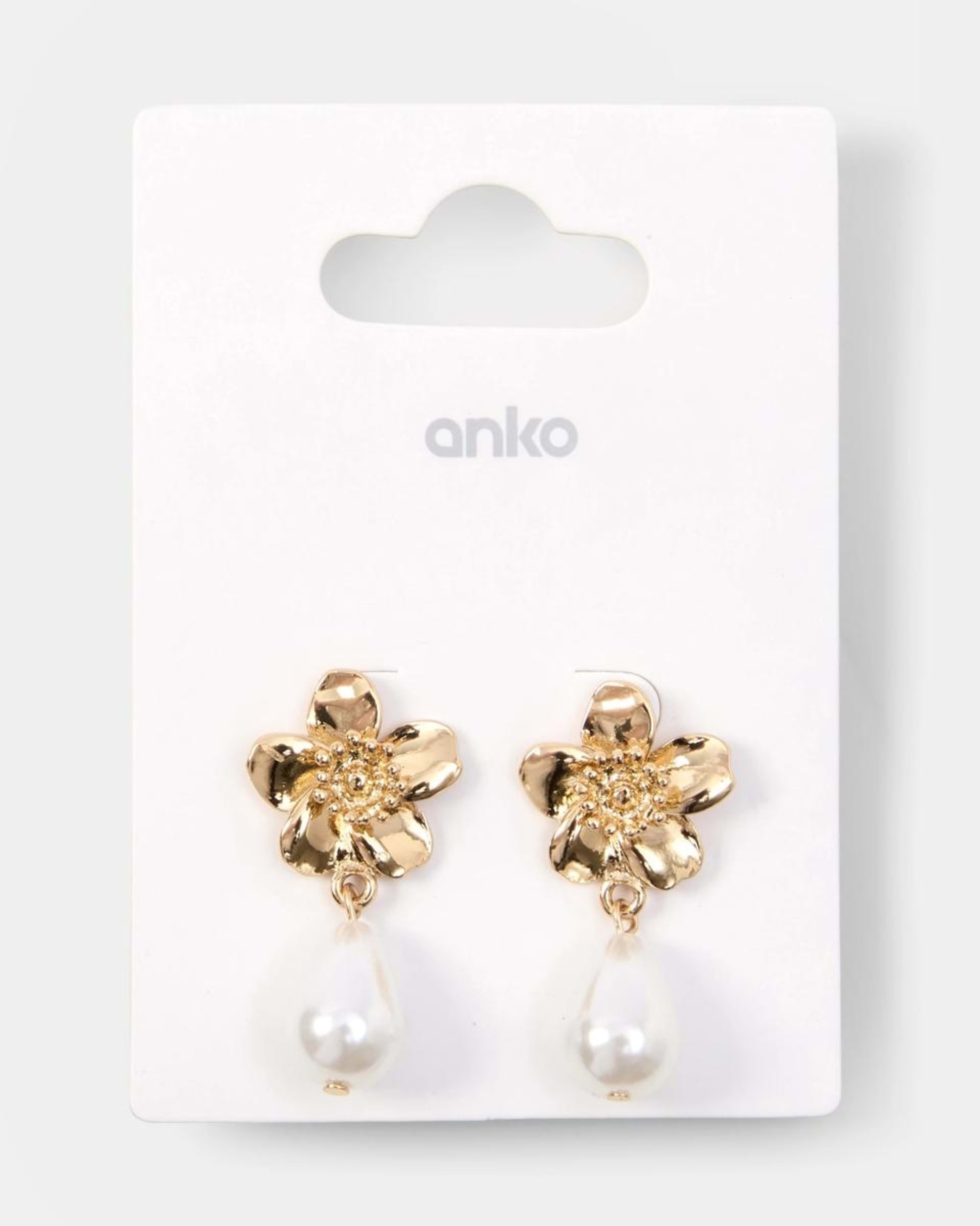 5 Small Flower and Faux Pearl Drop Earrings - Gold Tone Gold, 5 of 5