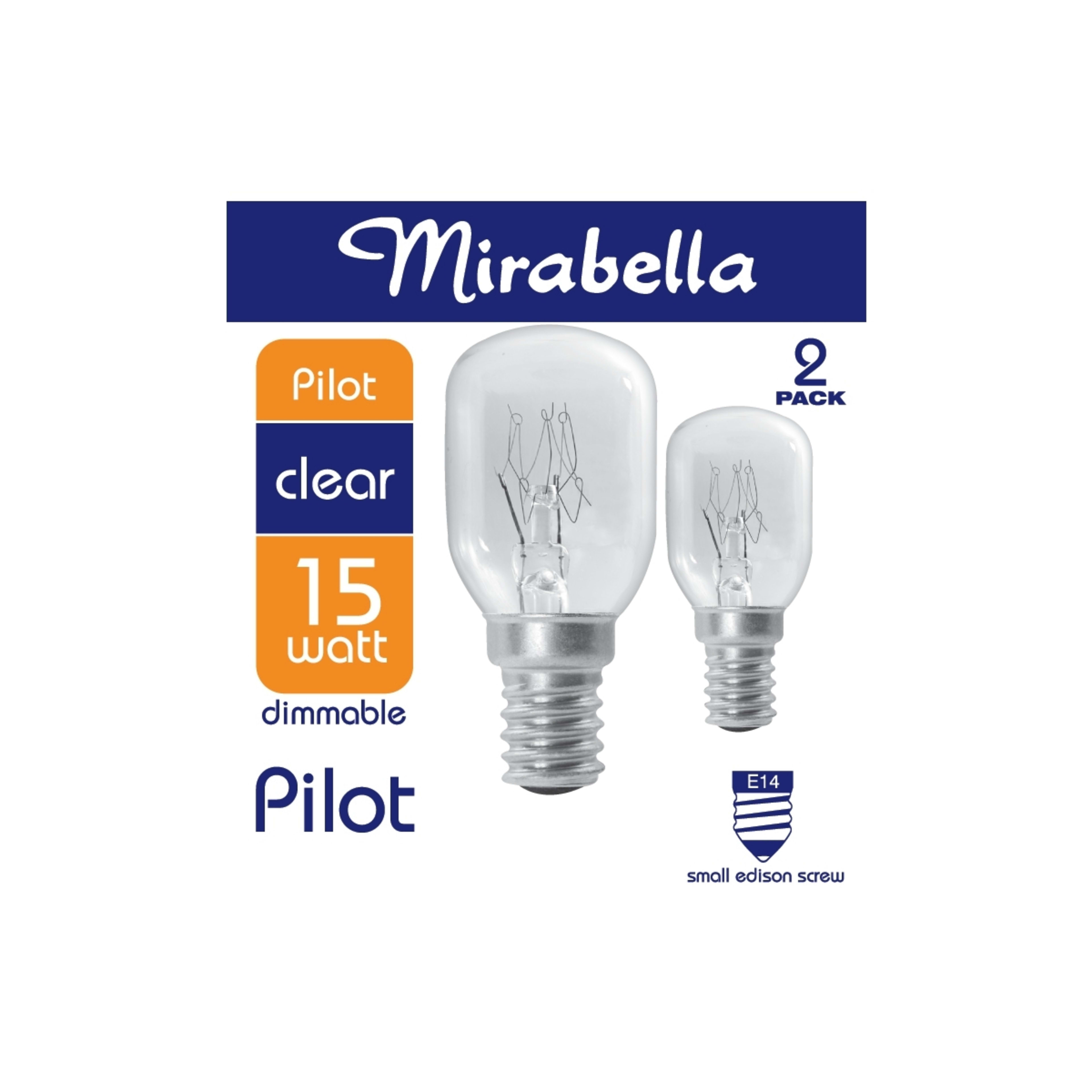 1 2 Pack Mirabella E14 15W Pilot Dimmable Clear Bulbs