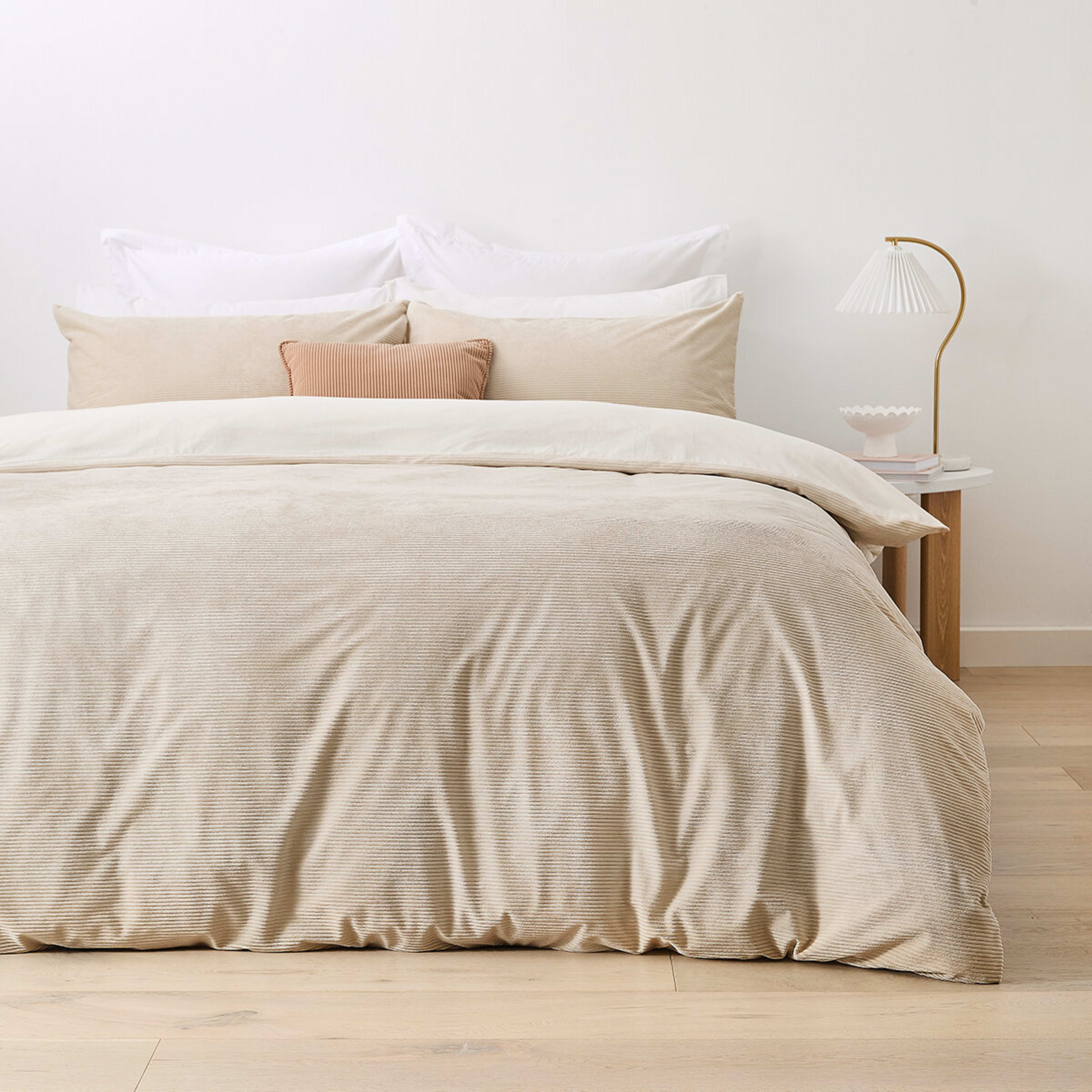 1 Corduroy Quilt Cover Set - King Bed, Natural