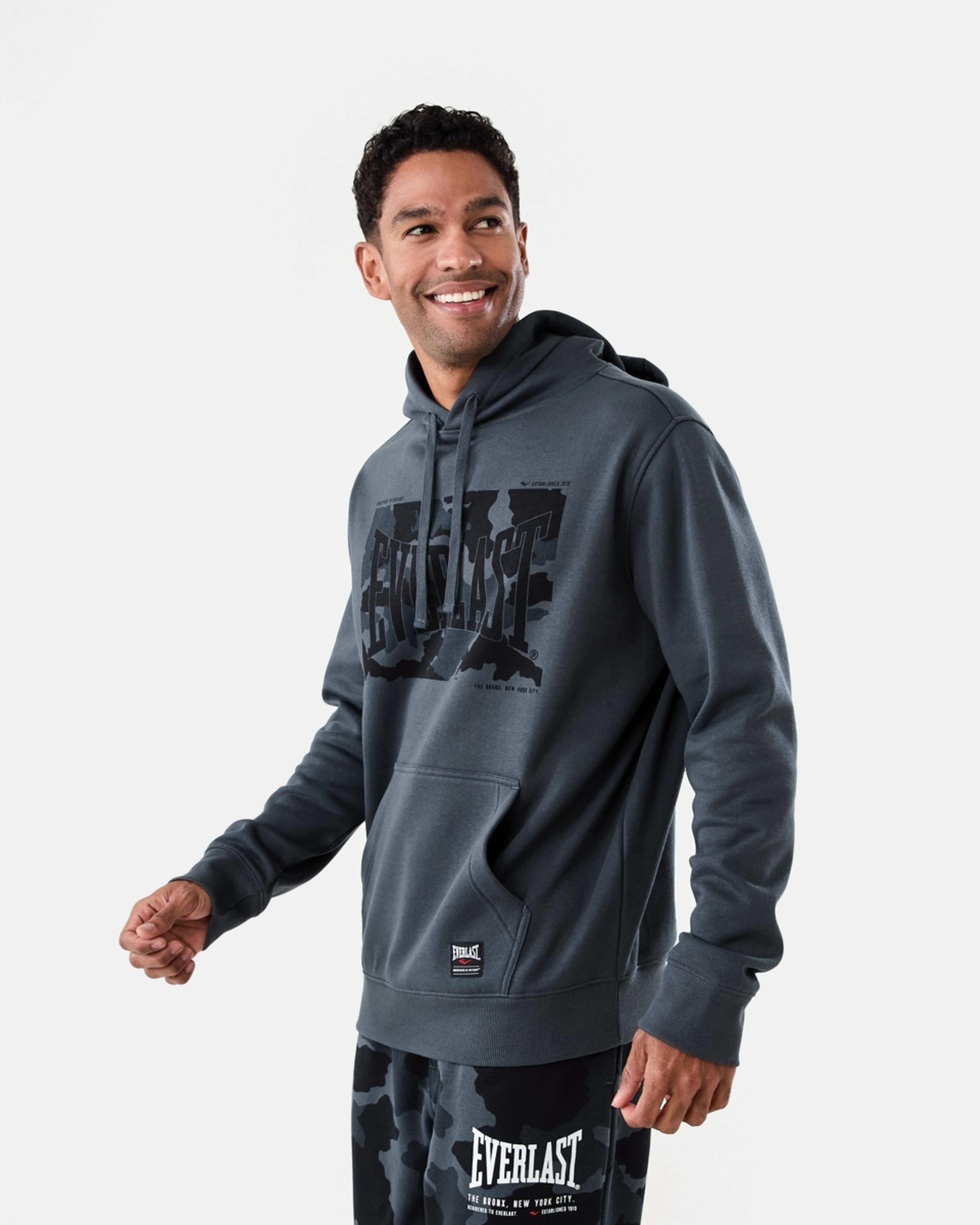 2 Everlast Mens Camo Print Hoodie Charcoal Camo, 2 of 8