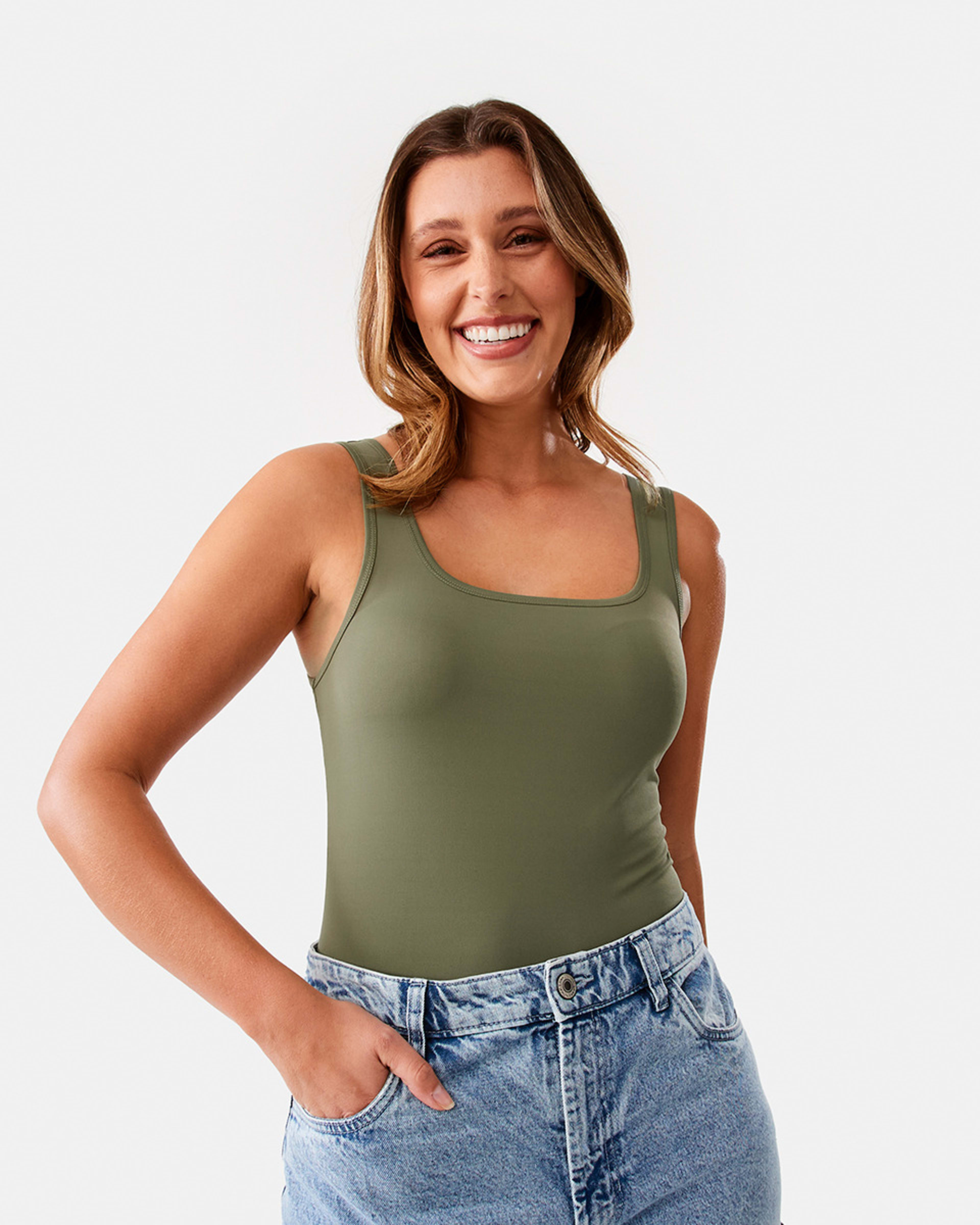 1 Sleeveless Luxe Tank Pale Khaki