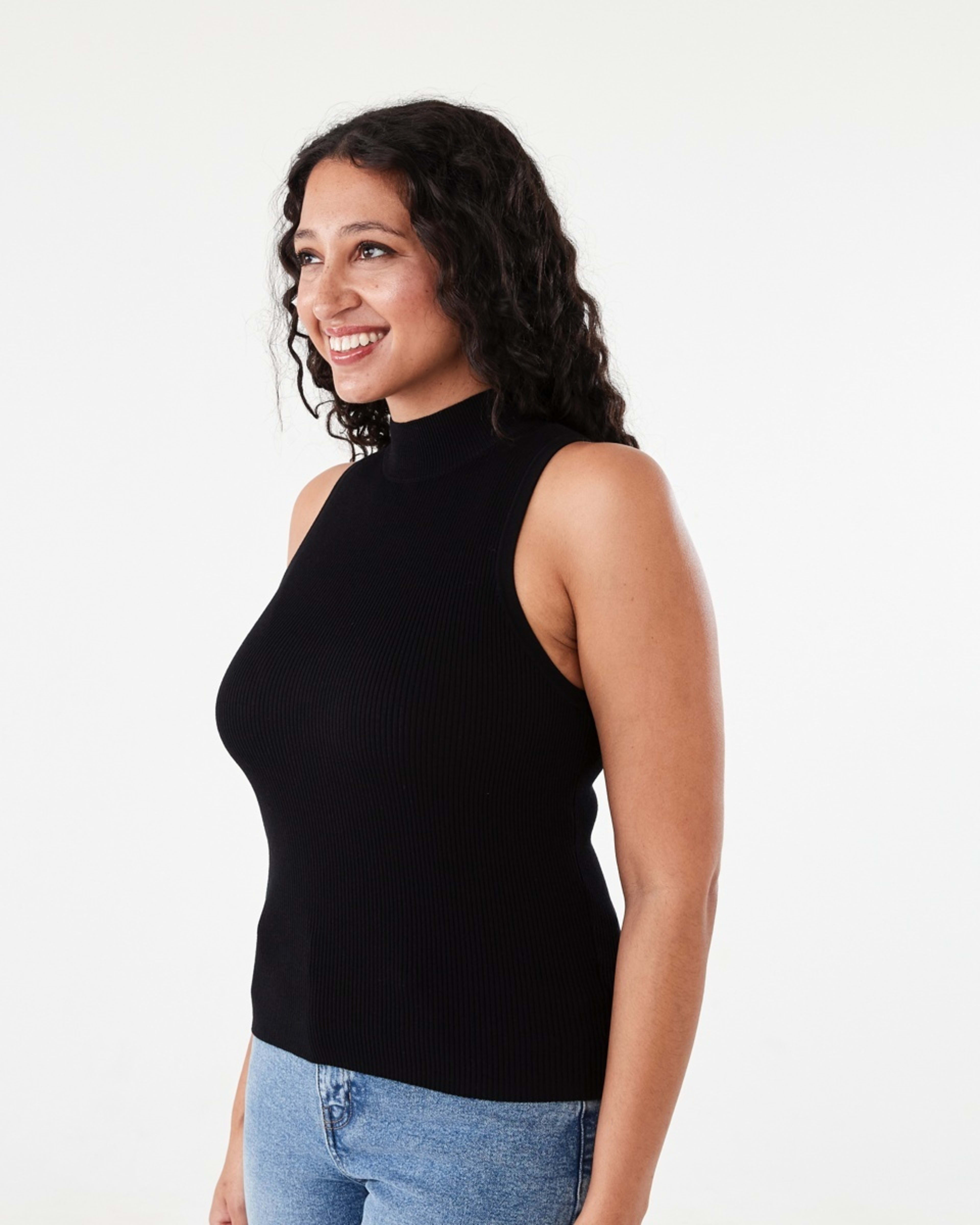 2 Sleeveless Mock Neck Rib Tank Black, 2 of 5