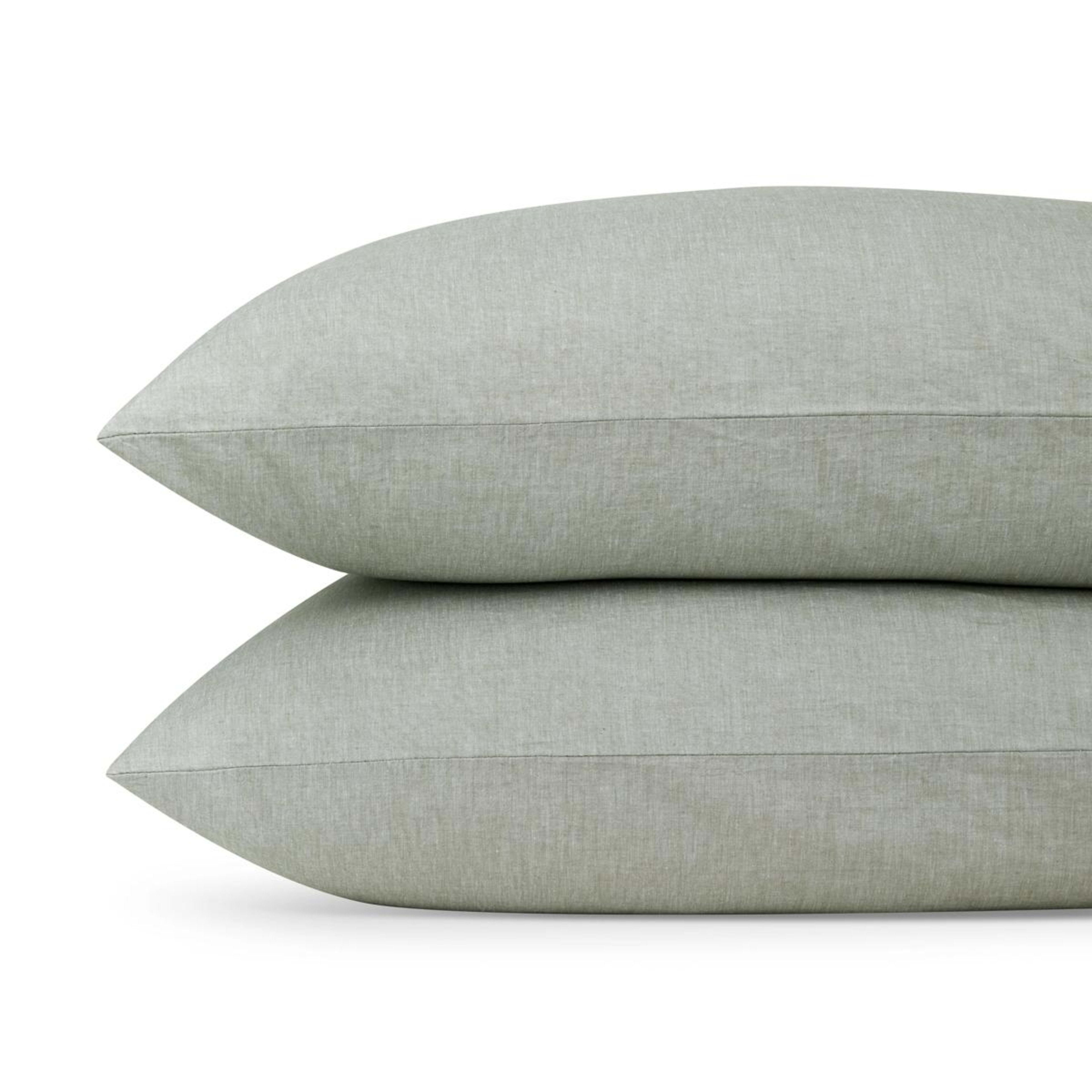2 Stonewashed Chambray Cotton Sheet Set - King Bed, Sage, 2 of 7