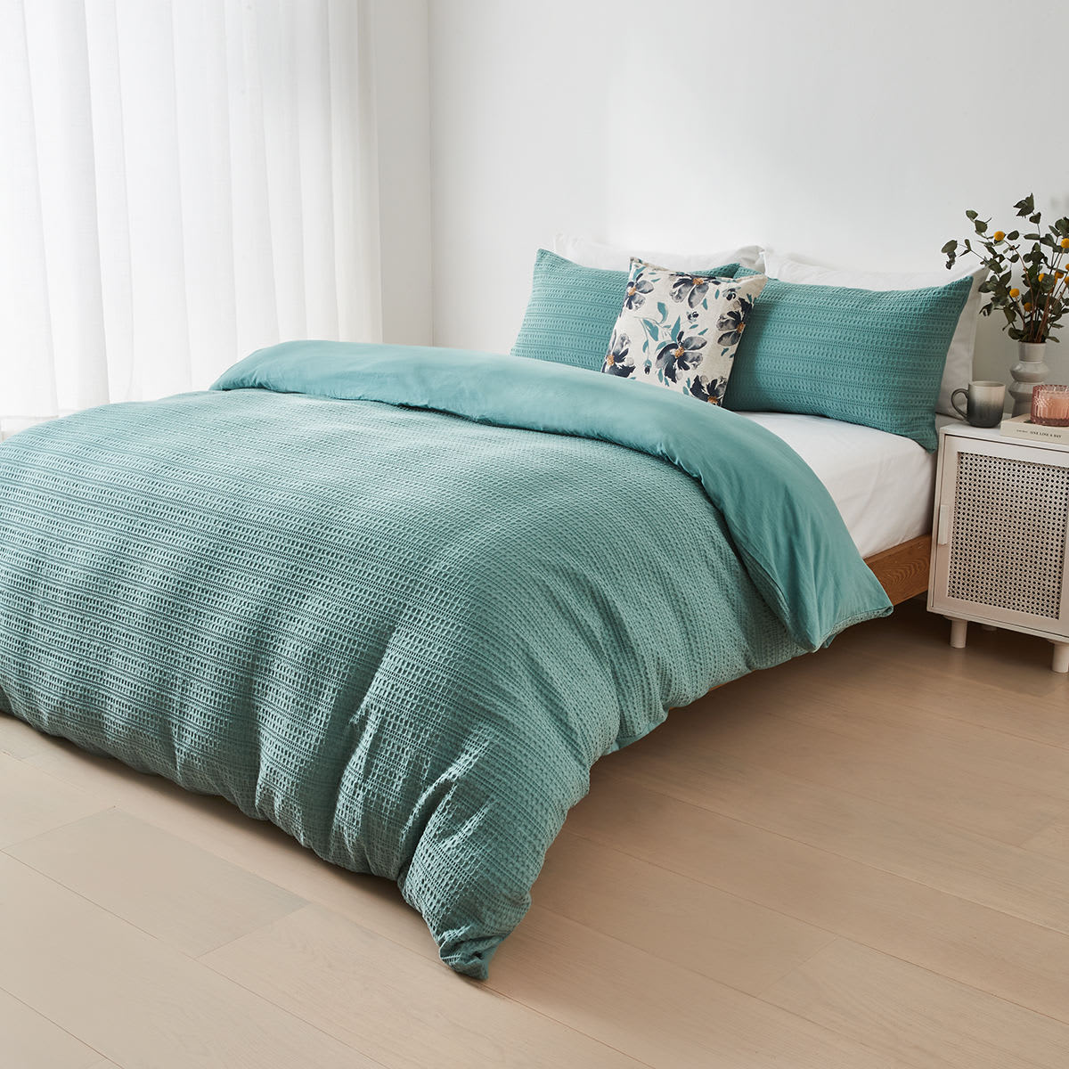 Makena Cotton Quilt Cover Set King Bed, Mineral Kmart