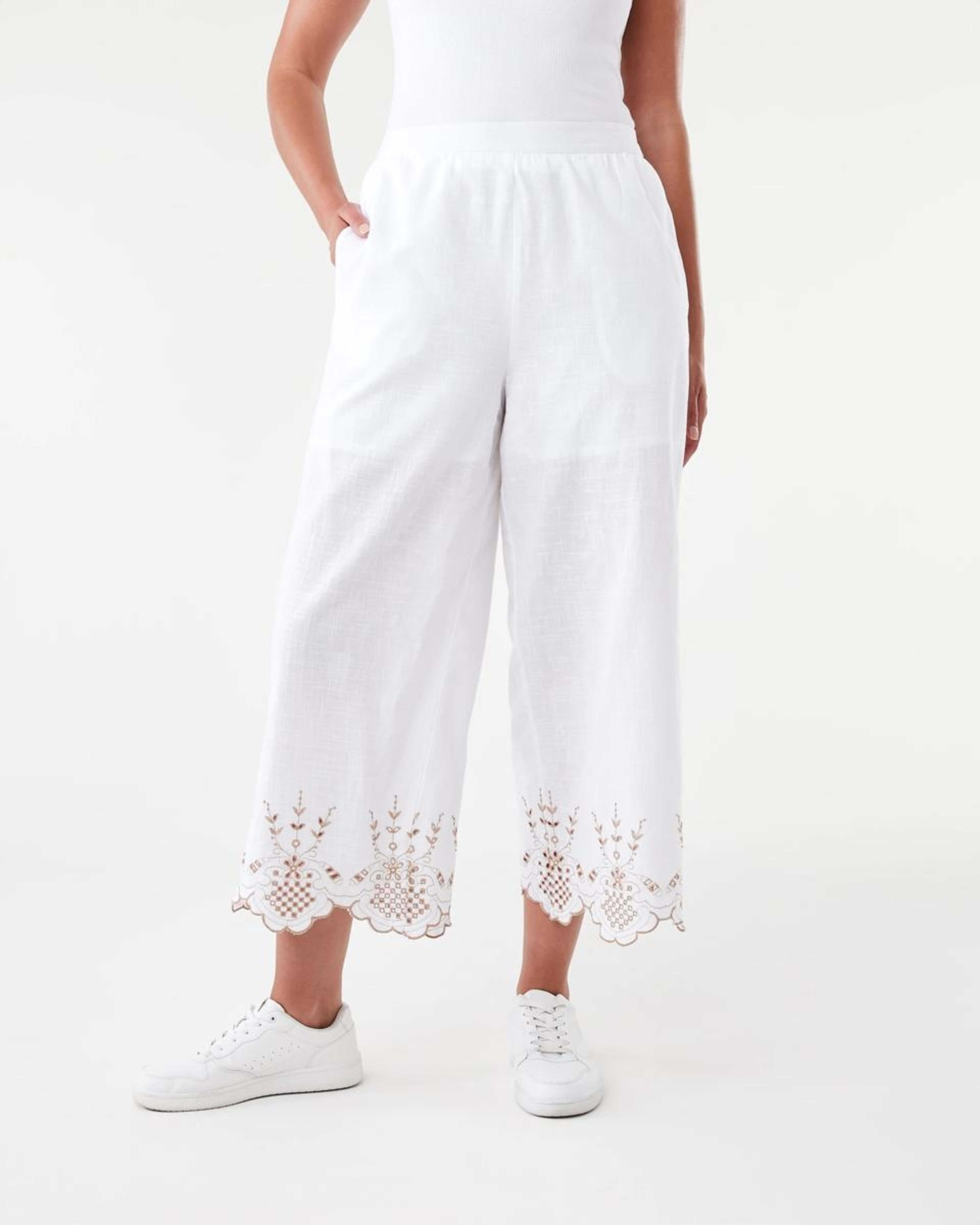 1 Embroidered Hem Pants White, 1 of 6