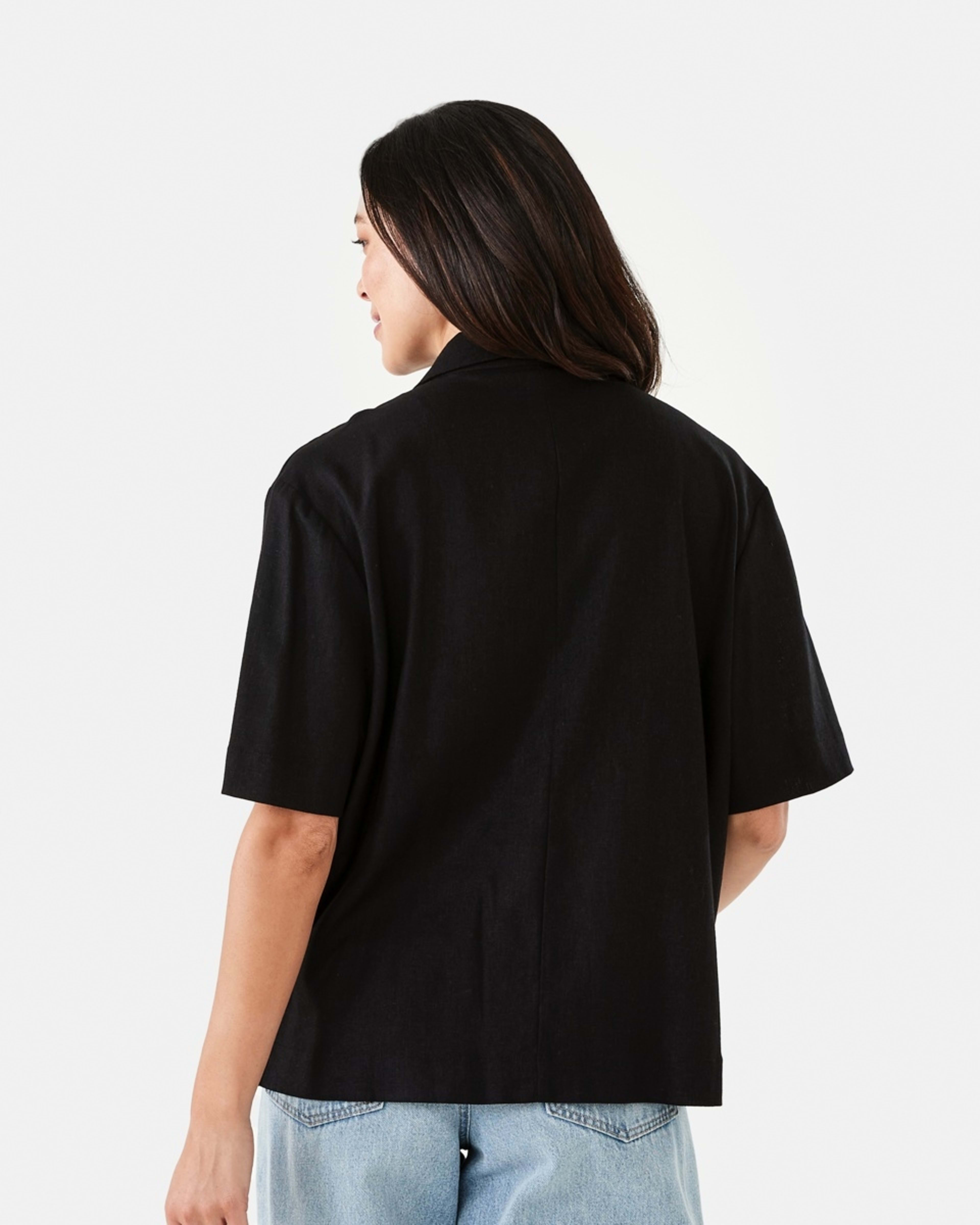 3 Short Sleeve V-Neck Tie Front Top Black, 3 of 6