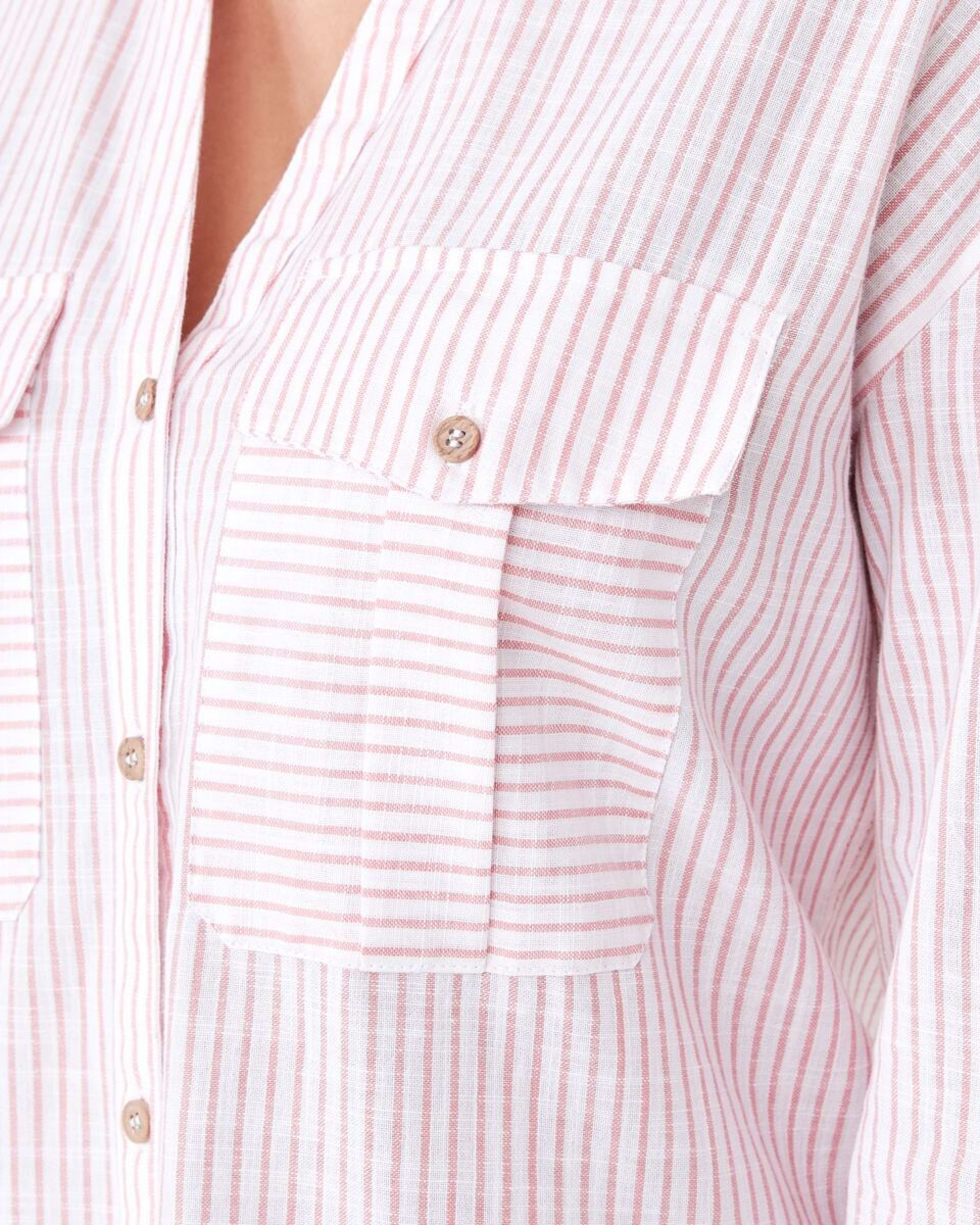 6 Long Roll Sleeve Cotton Shirt Strp Pink, 6 of 6