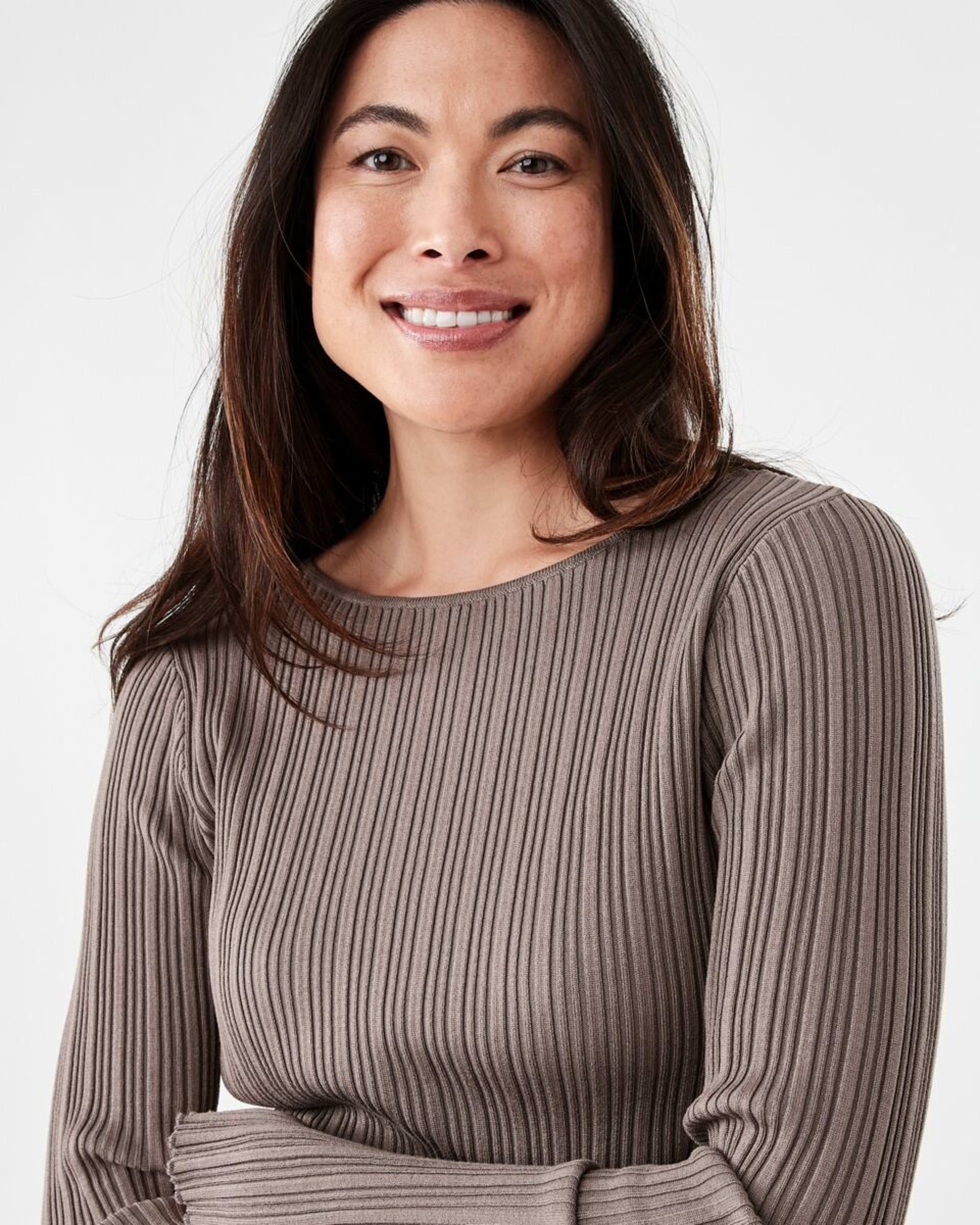 4 Long Sleeve Rib Boat Neck Top Taupe Brn, 4 of 6