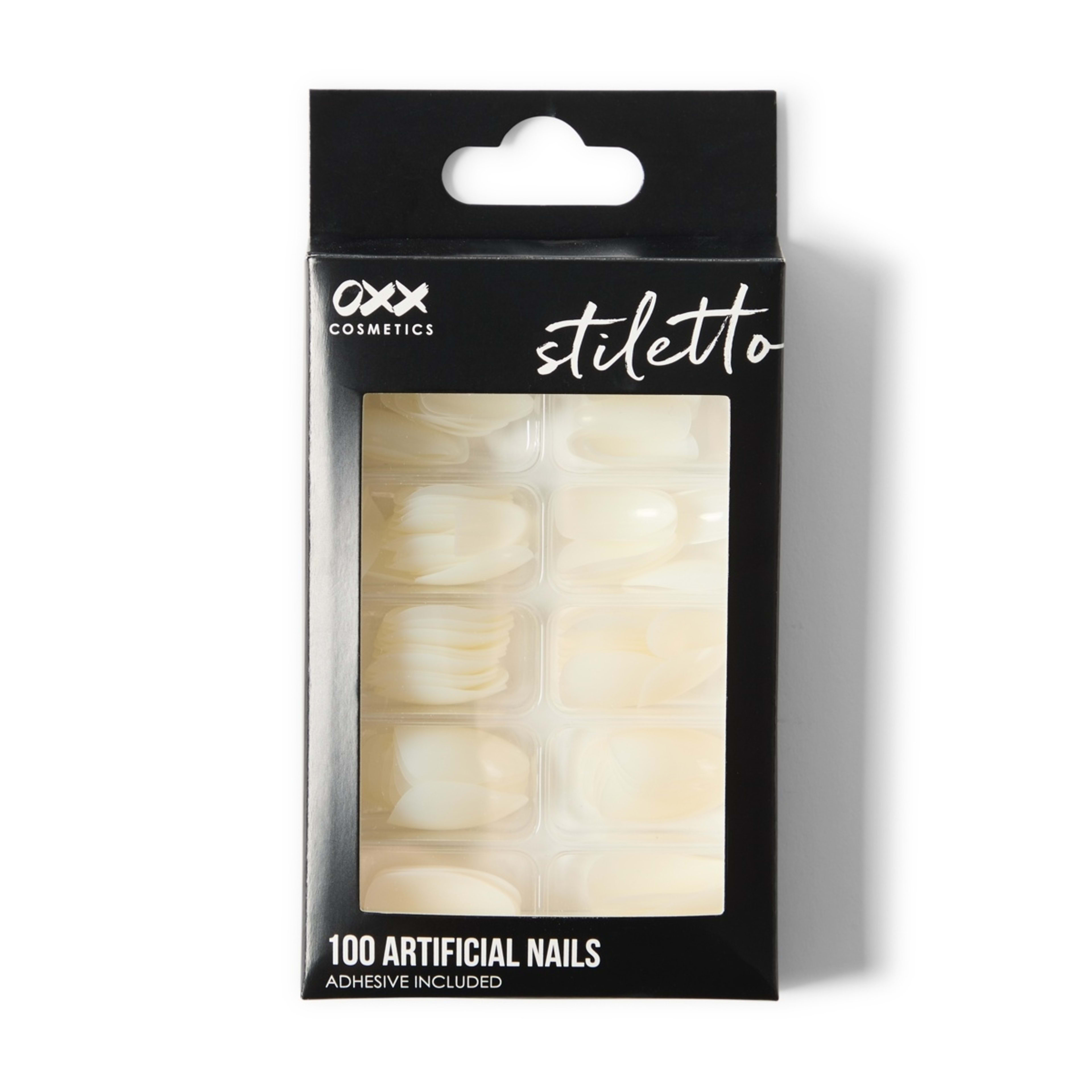 1 OXX Cosmetics 100 Pack Artificial Nails with Adhesive - Stiletto Shape, Clear