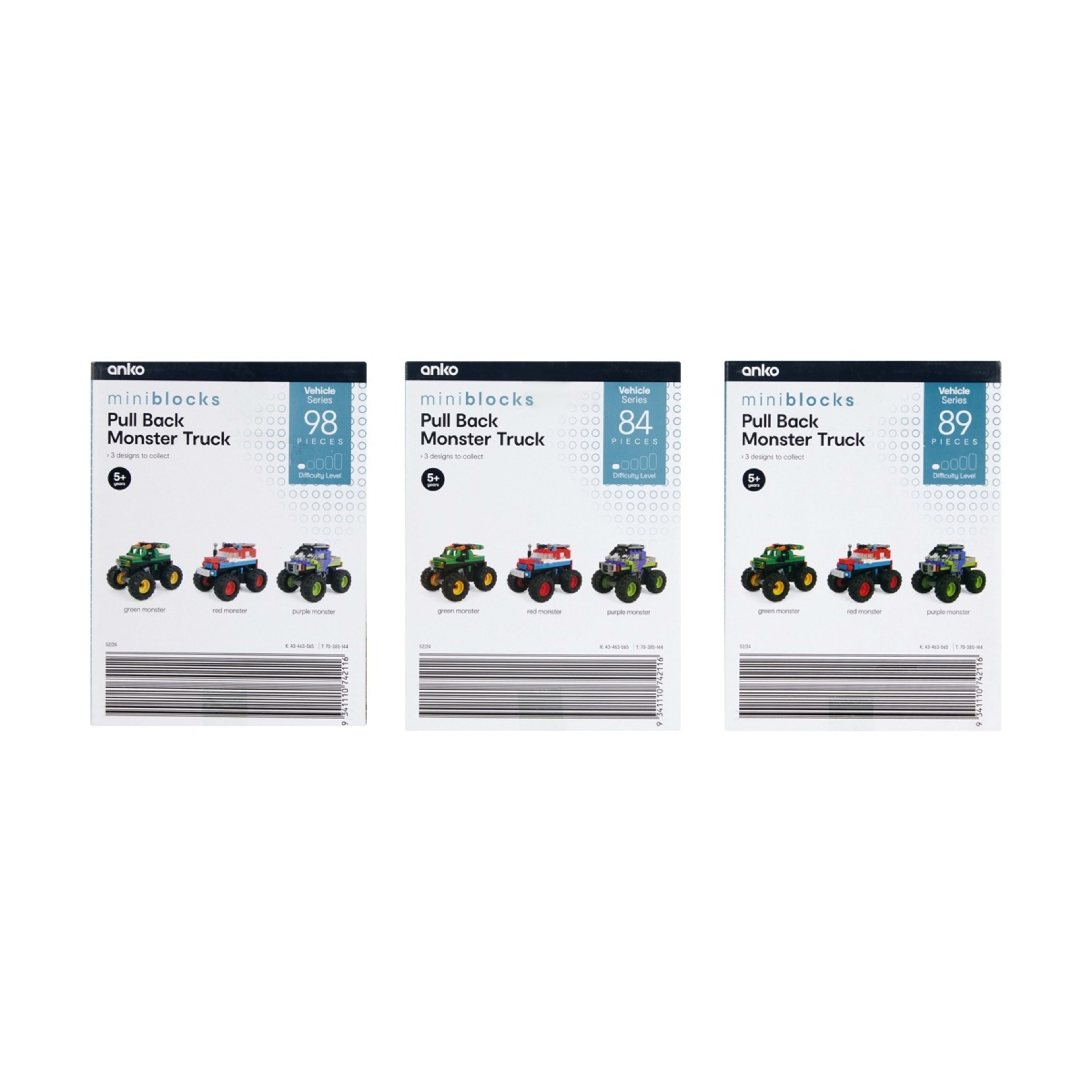 5 Mini Blocks Vehicle Series: Pull Back Monster Truck - Assorted, 5 of 5