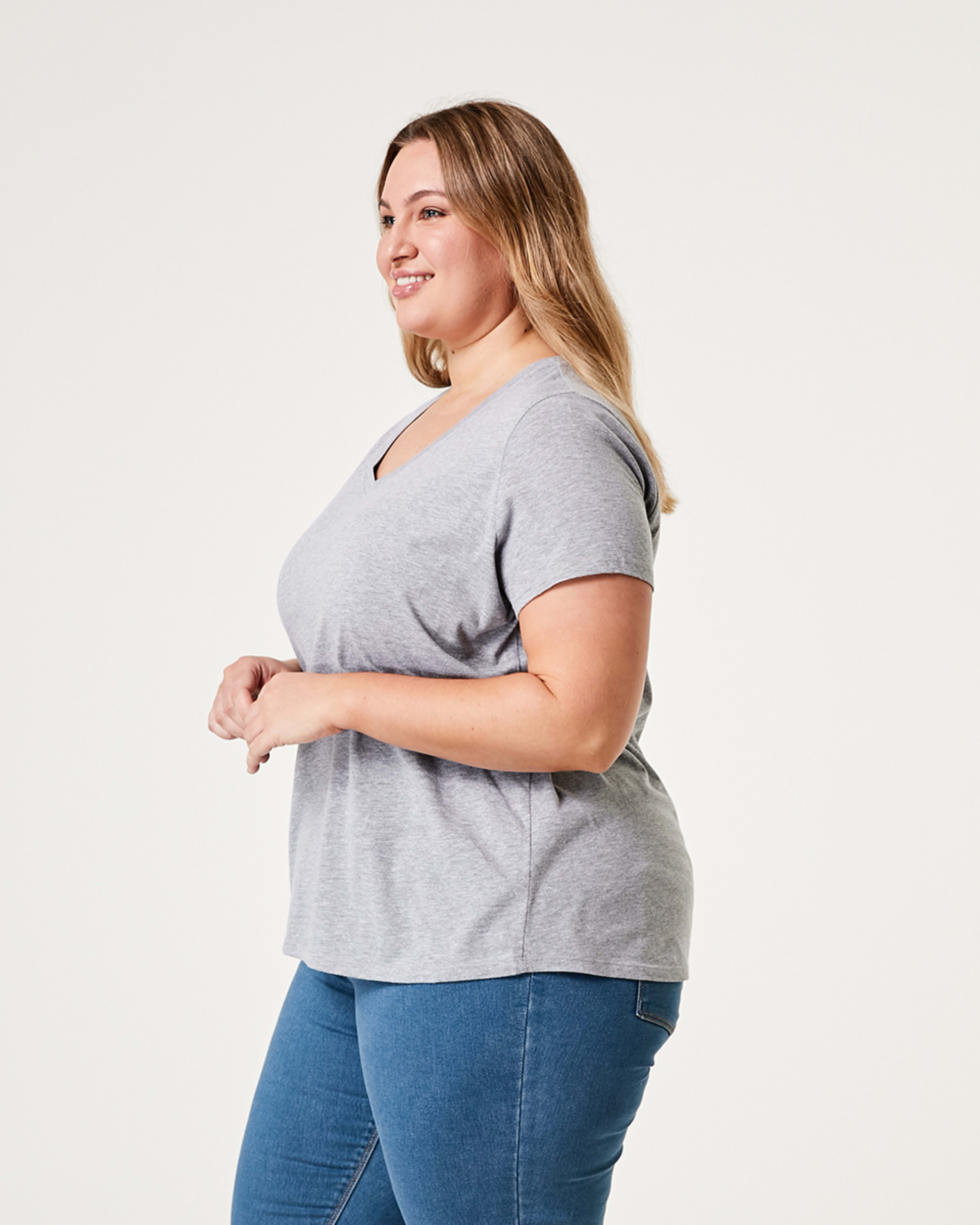 2 Curve Short Sleeve V-Neck T-shirt MARLE GREY, 2 of 5