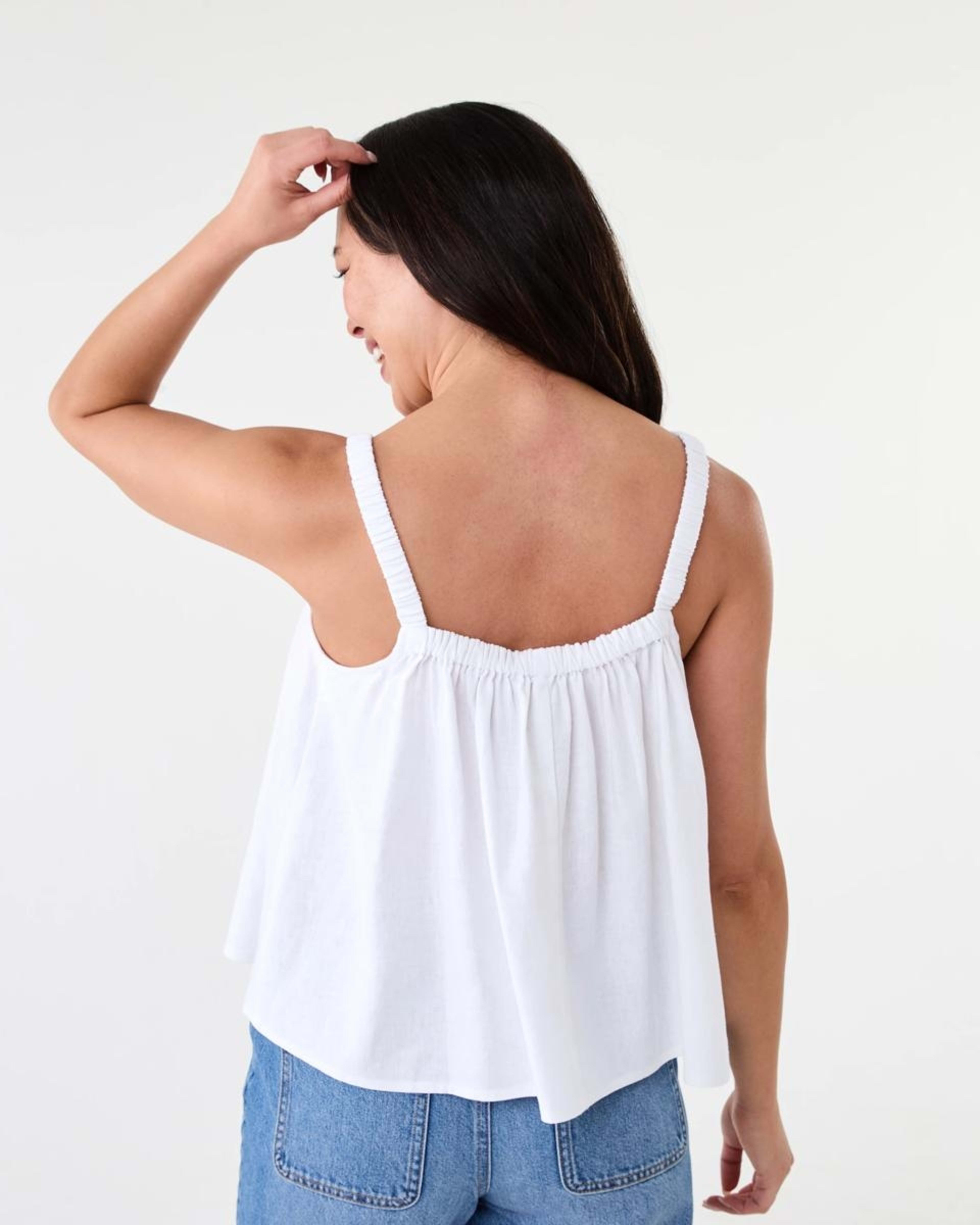 3 Sleeveless Square Neck Linen Blend Top White, 3 of 6