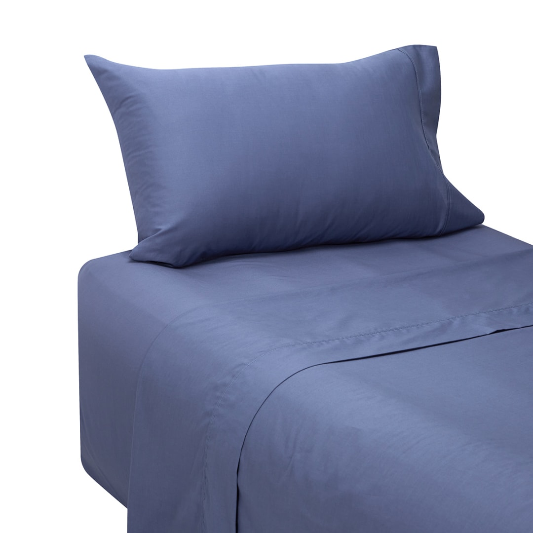 180 Thread Count Sheet Set King Single Bed, Mid Blue Kmart