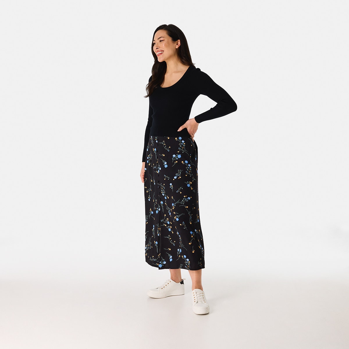 Button Front Midi Skirt Kmart