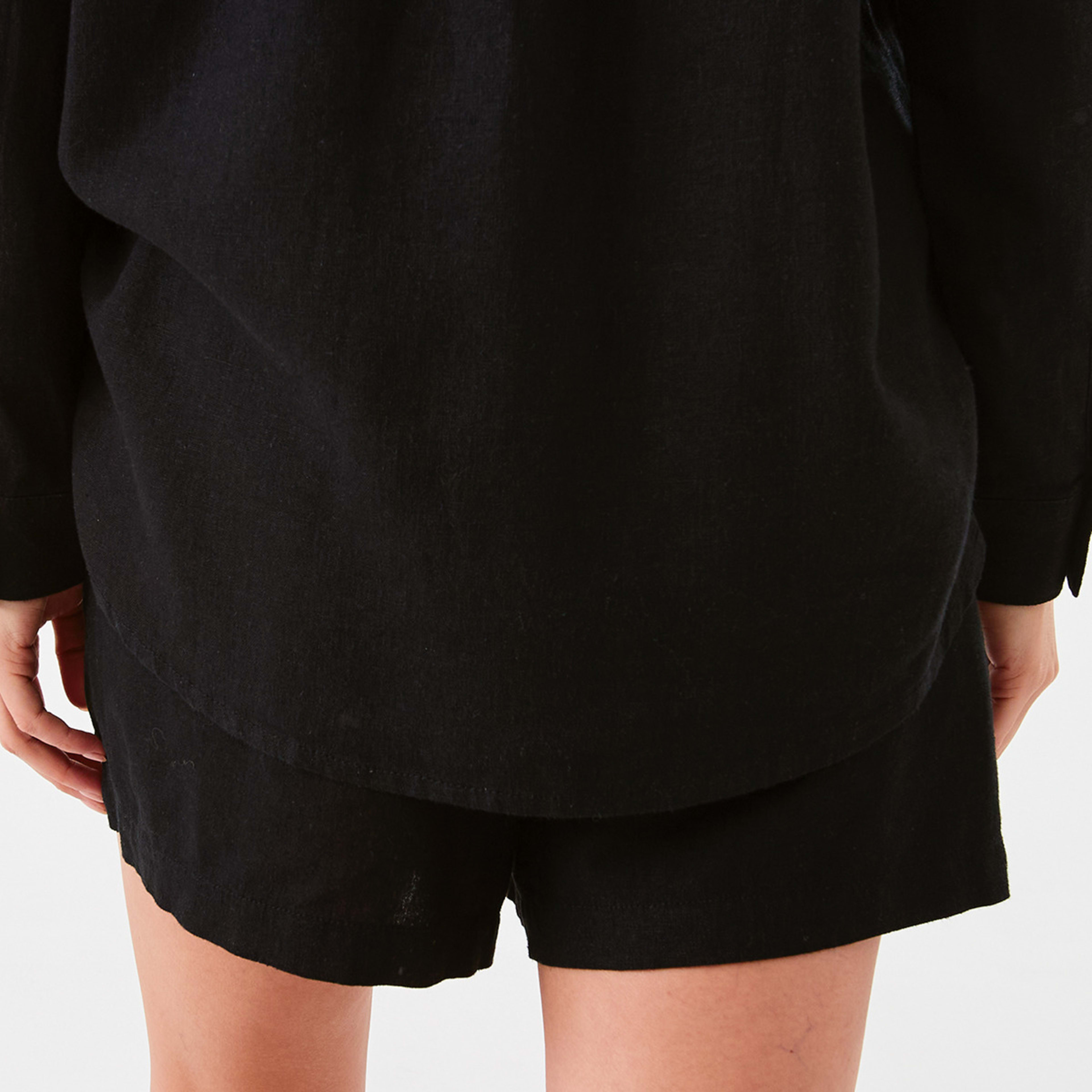 3 Linen Blend Pull On Shorts Black, 3 of 6