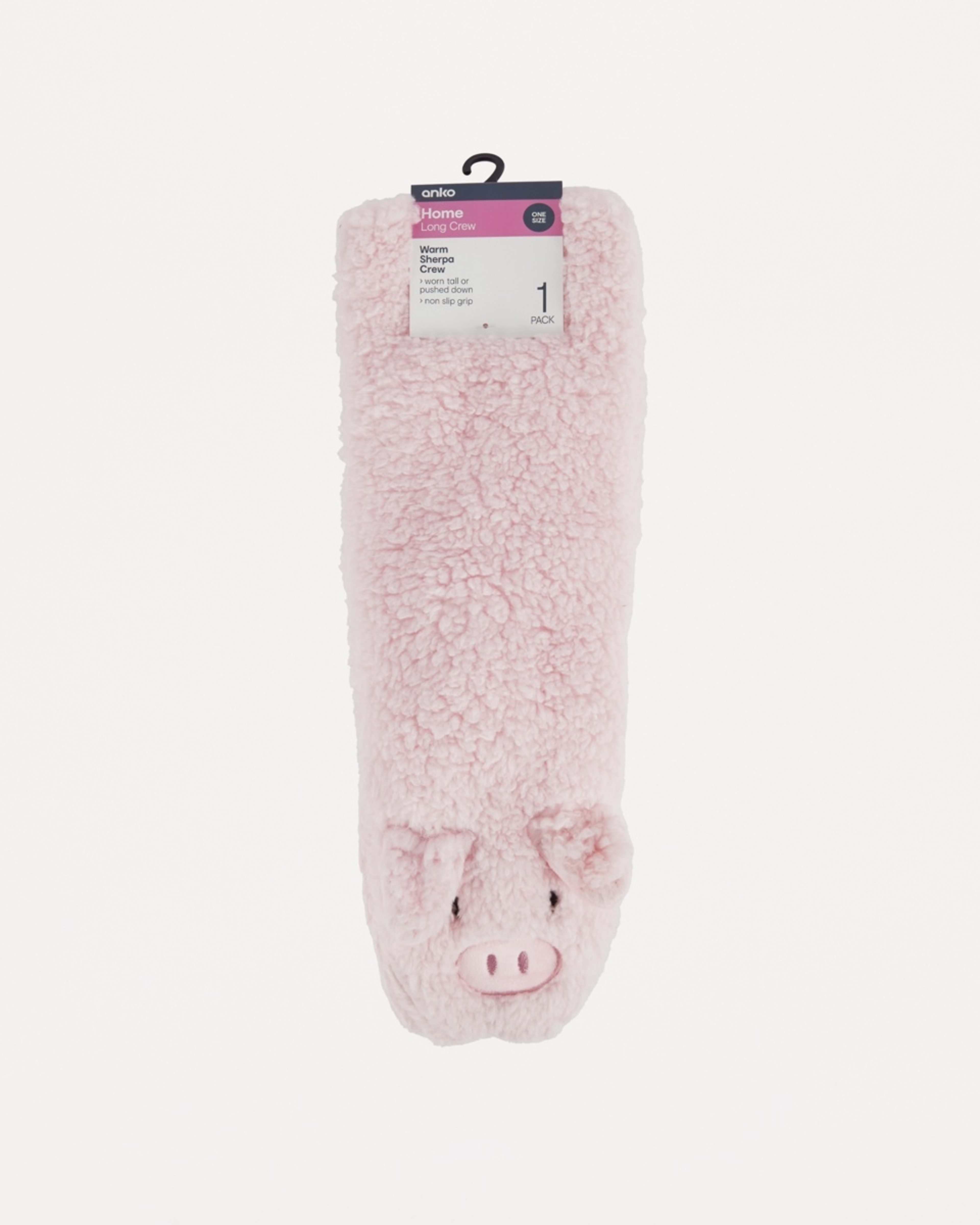 3 Novelty Sherpa Home Socks Piggy Sock, 3 of 3