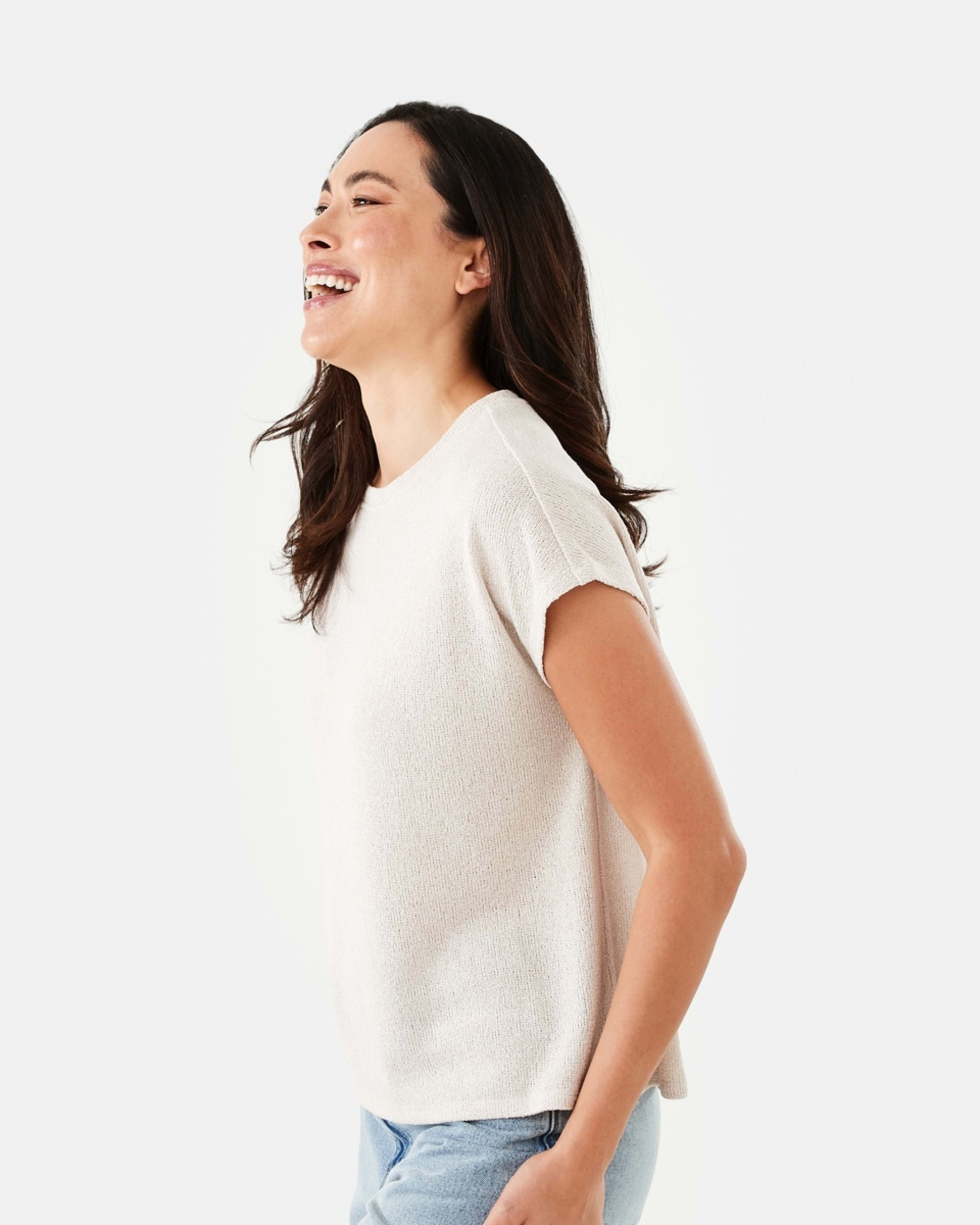 2 Short Sleeve Textured Extended Sleeve Top Nat Beige, 2 of 6