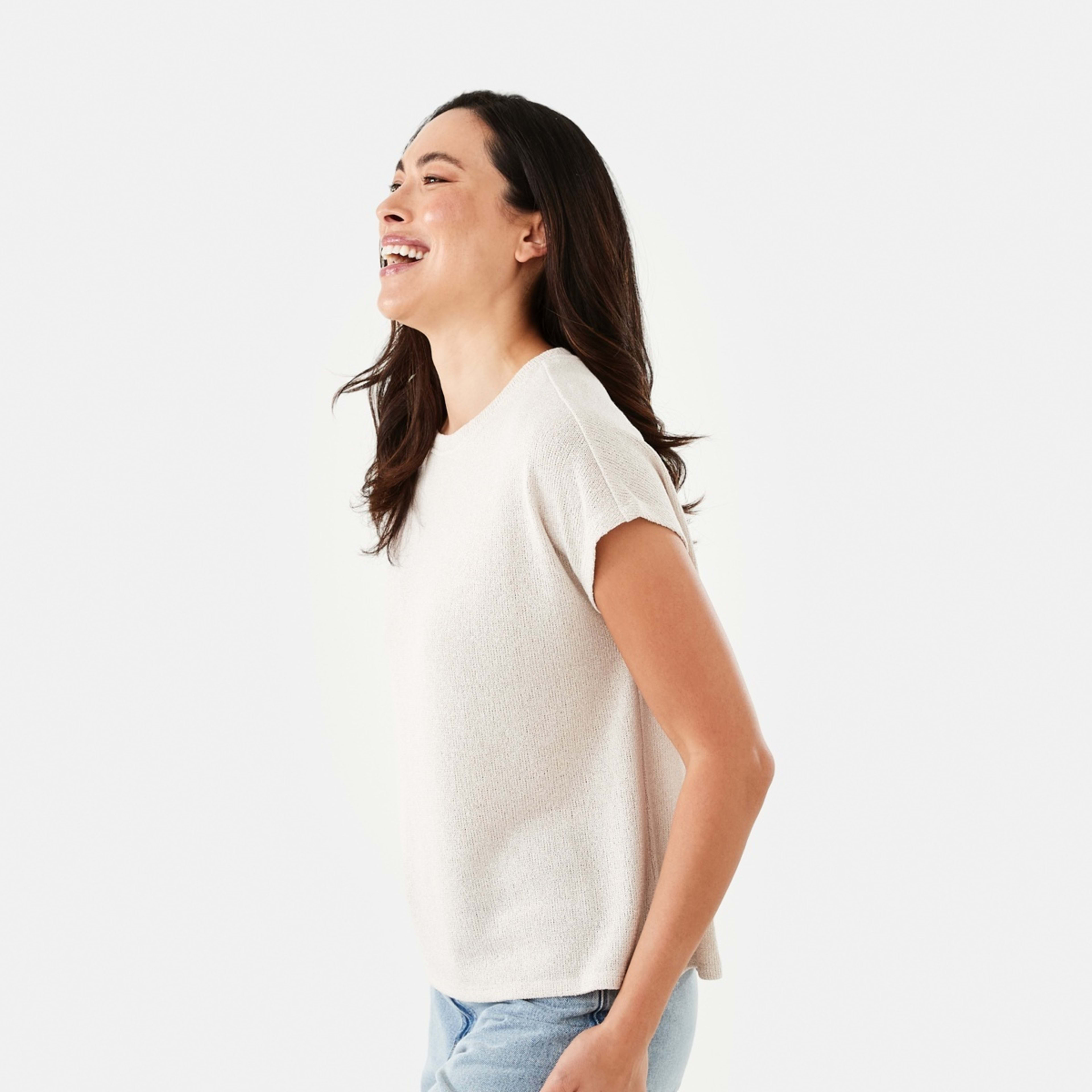 2 Short Sleeve Textured Extended Sleeve Top Nat Beige, 2 of 6