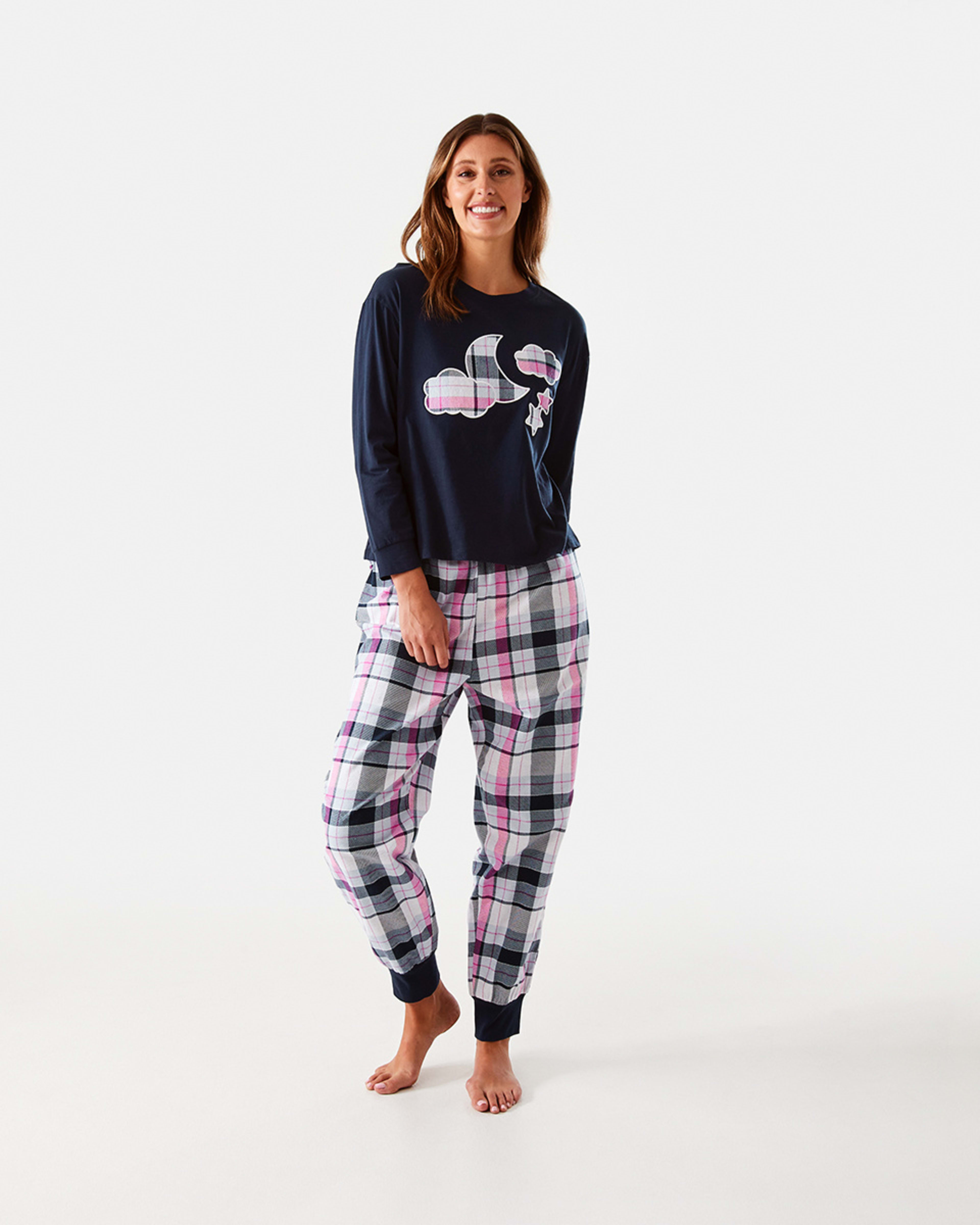 Long Sleeve T-shirt and Cuffed Flannelette Pants Pyjama Set - Kmart