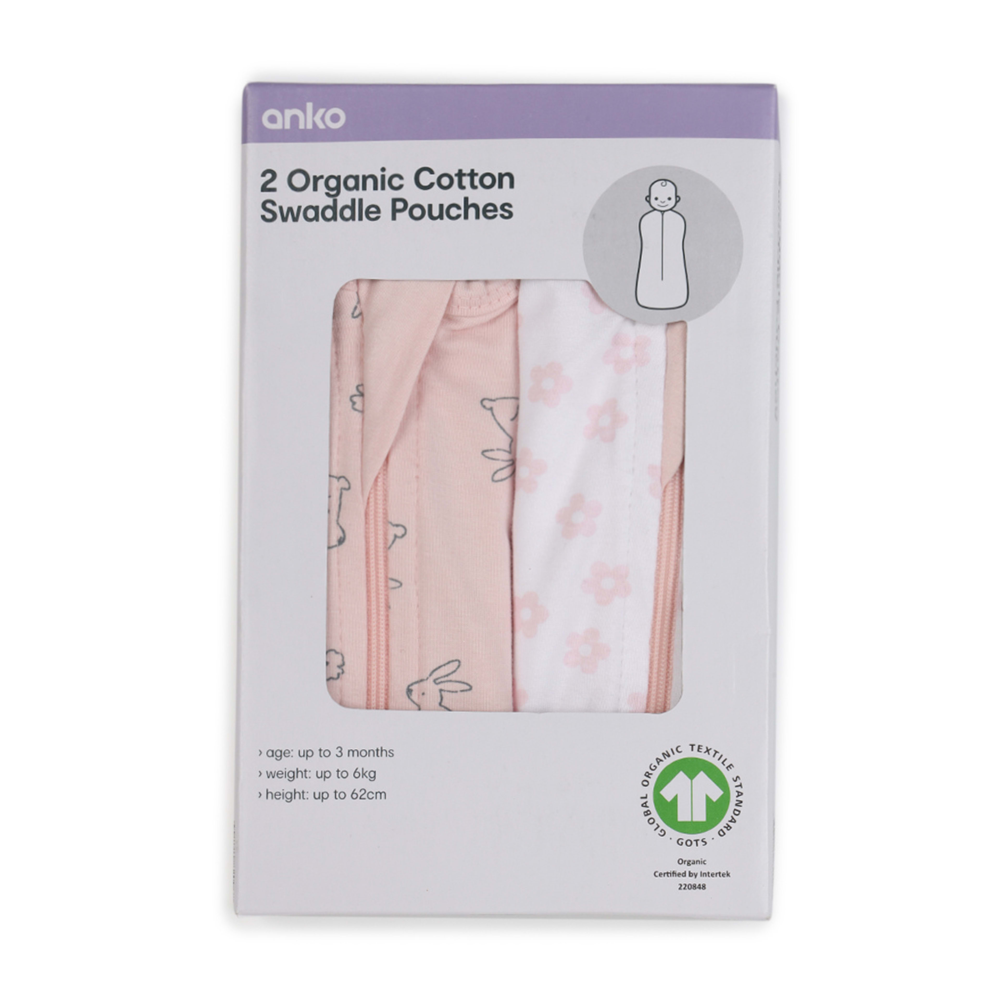 6 2 Pack Organic Cotton Swaddle Pouches - Bunny, 6 of 6