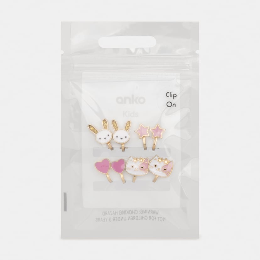 4 Pack Clip On Earrings Cat & Bunny Kmart
