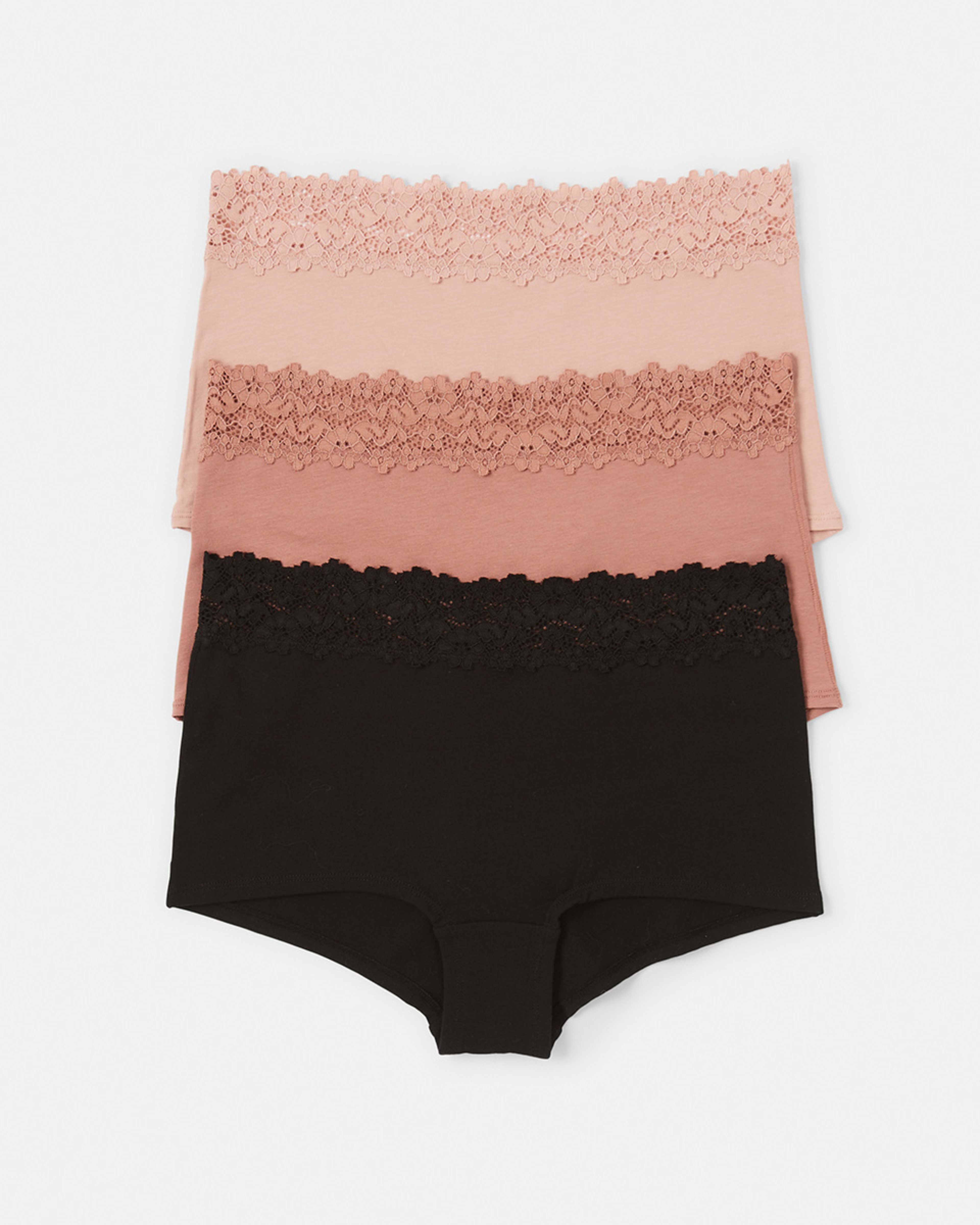 1 3 Pack Cotton Lace Boyleg Briefs Bk Sc Lf