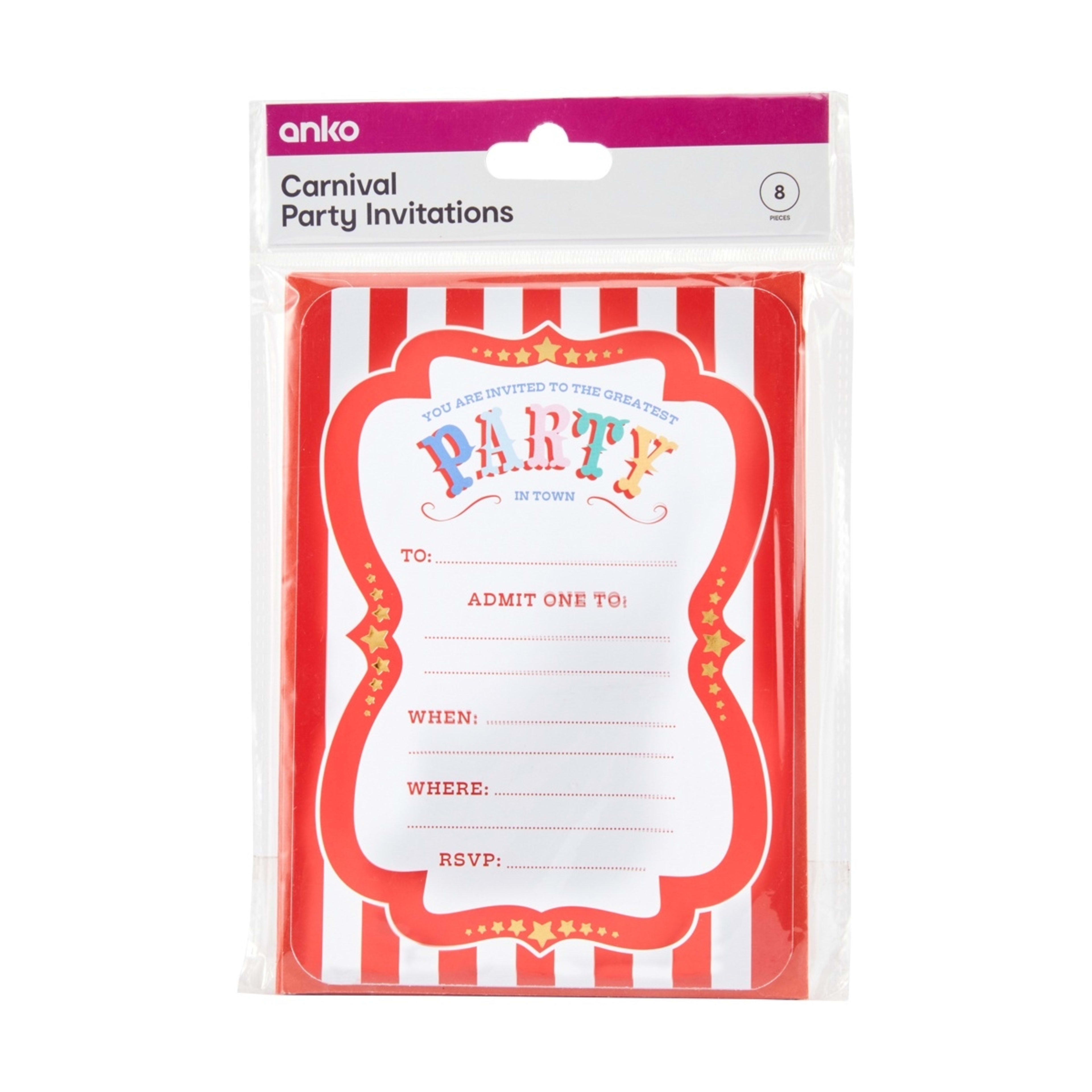 3 8 Piece Carnival Party Invitations, 3 of 3