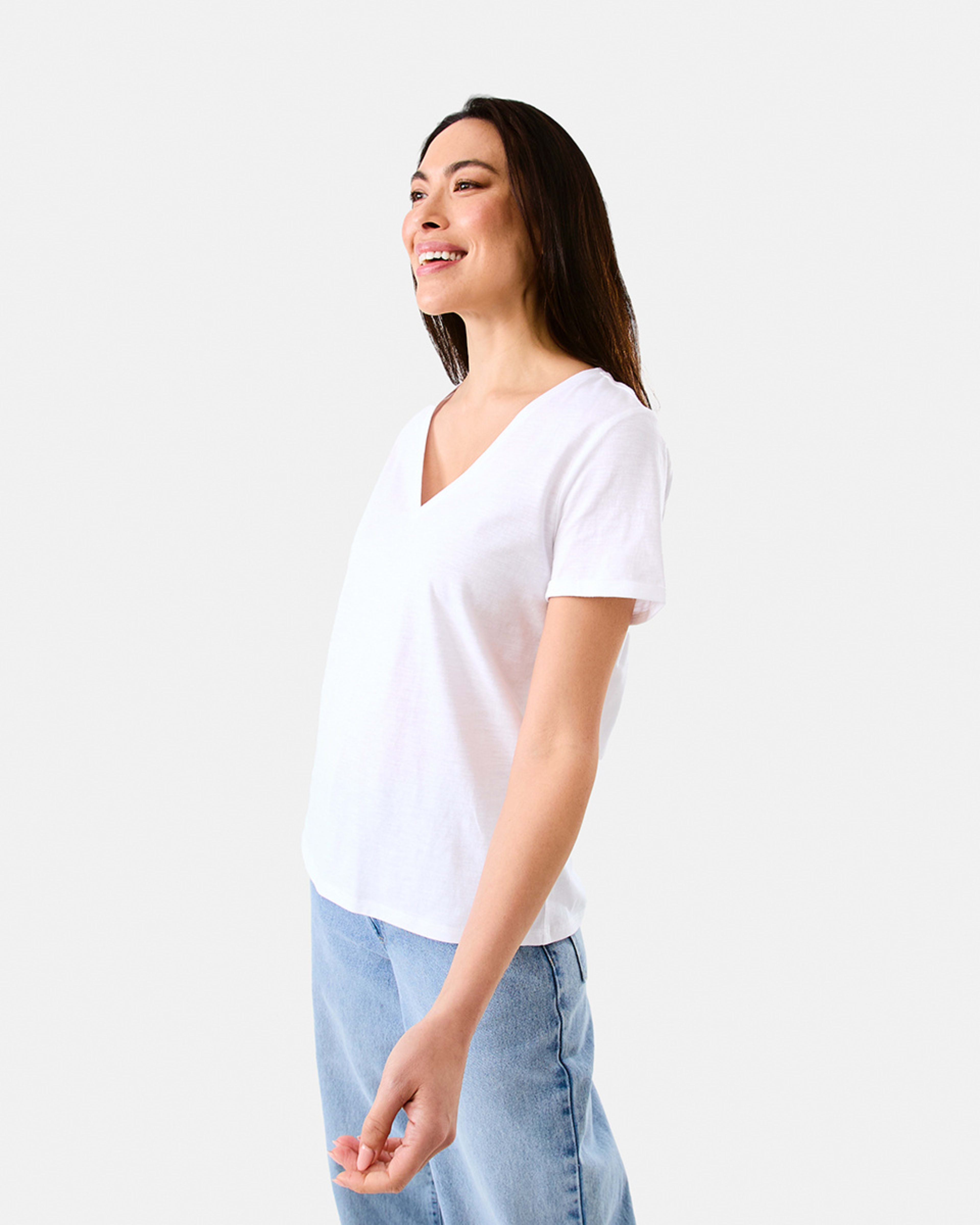 2 Short Sleeve Slub V-neck T-shirt White, 2 of 5