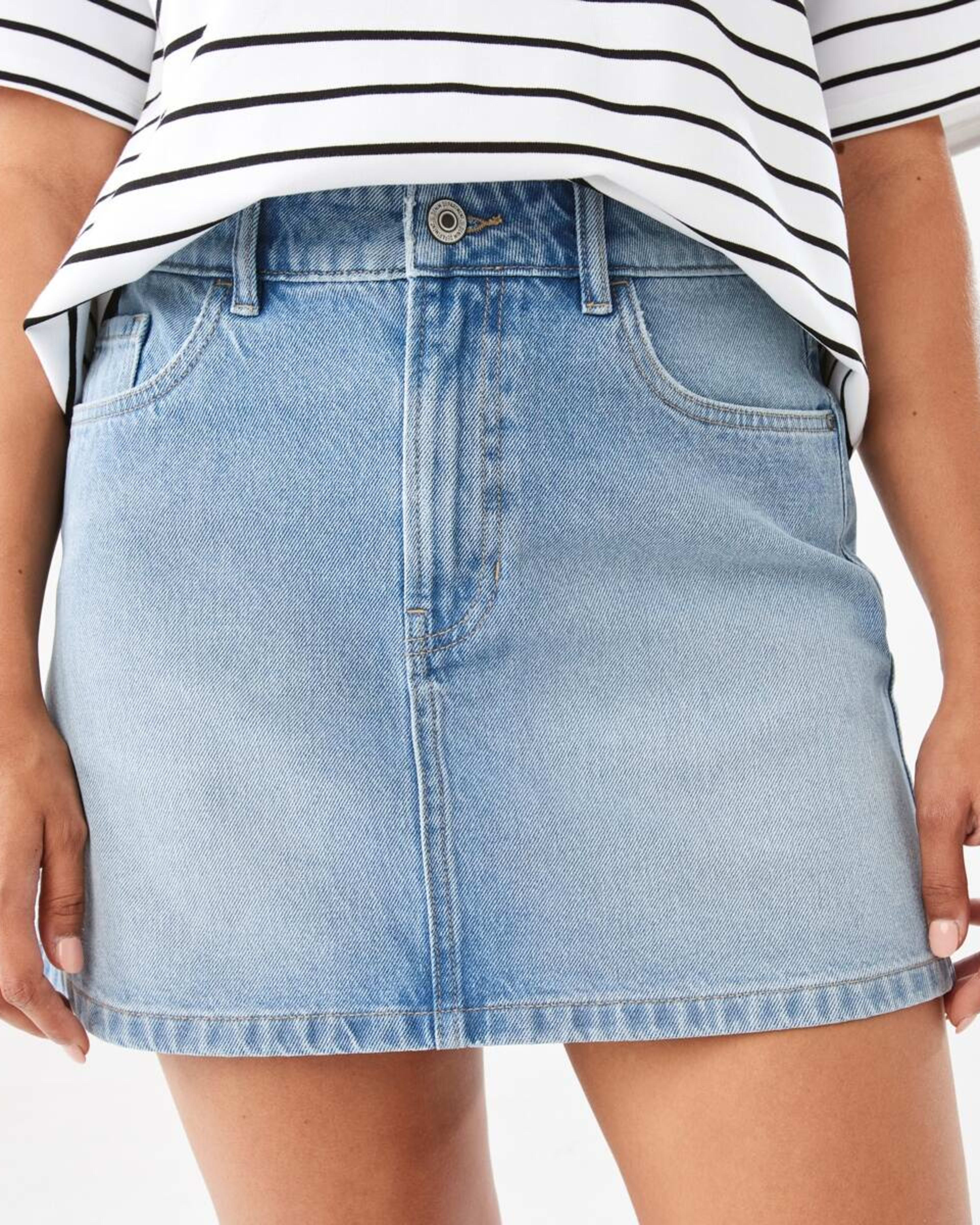 1 Denim A-line Mini Skirt Light Wash, 1 of 7