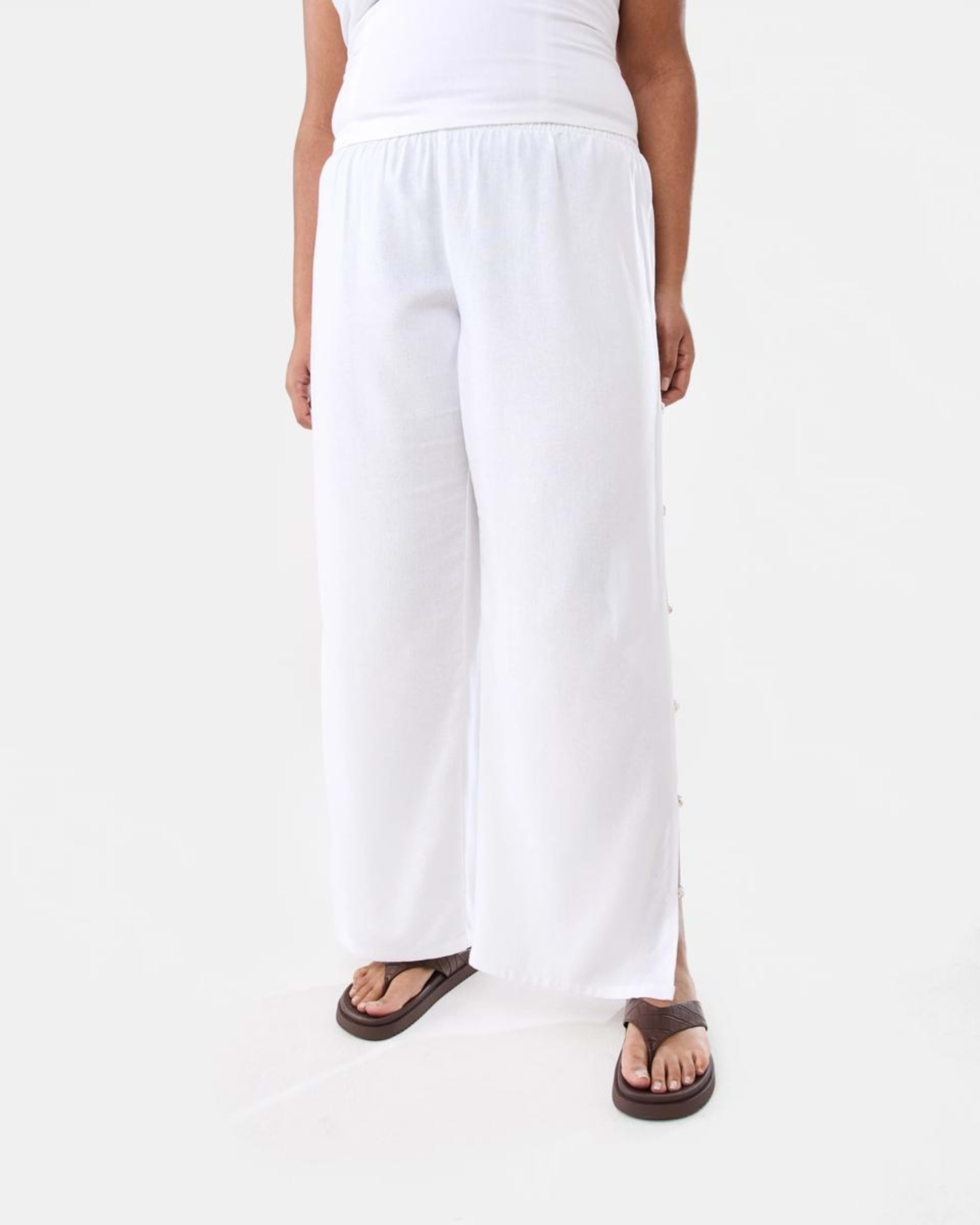 3 Linen Blend Beaded Pants White, 3 of 10