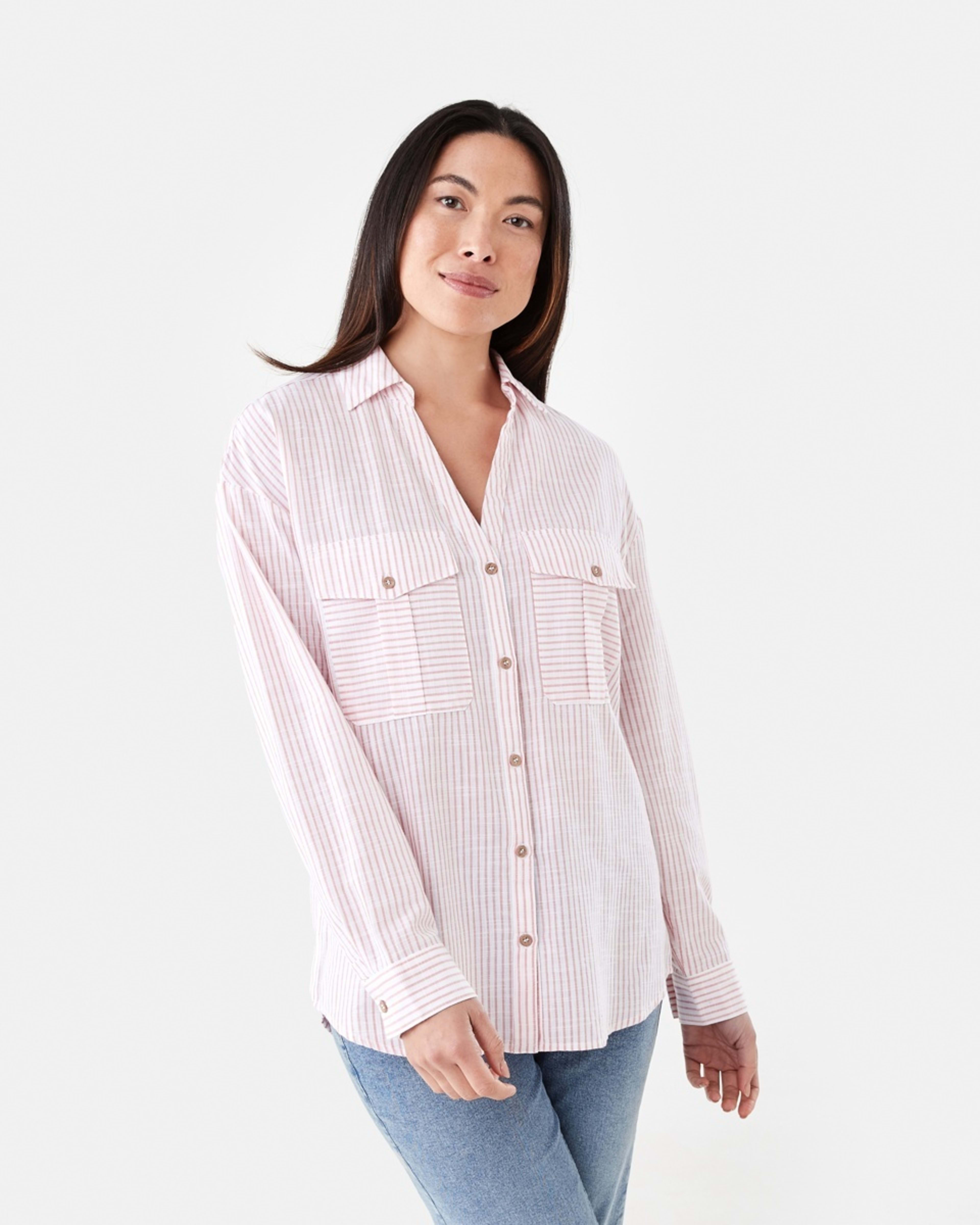 1 Long Roll Sleeve Cotton Shirt Strp Pink, 1 of 6
