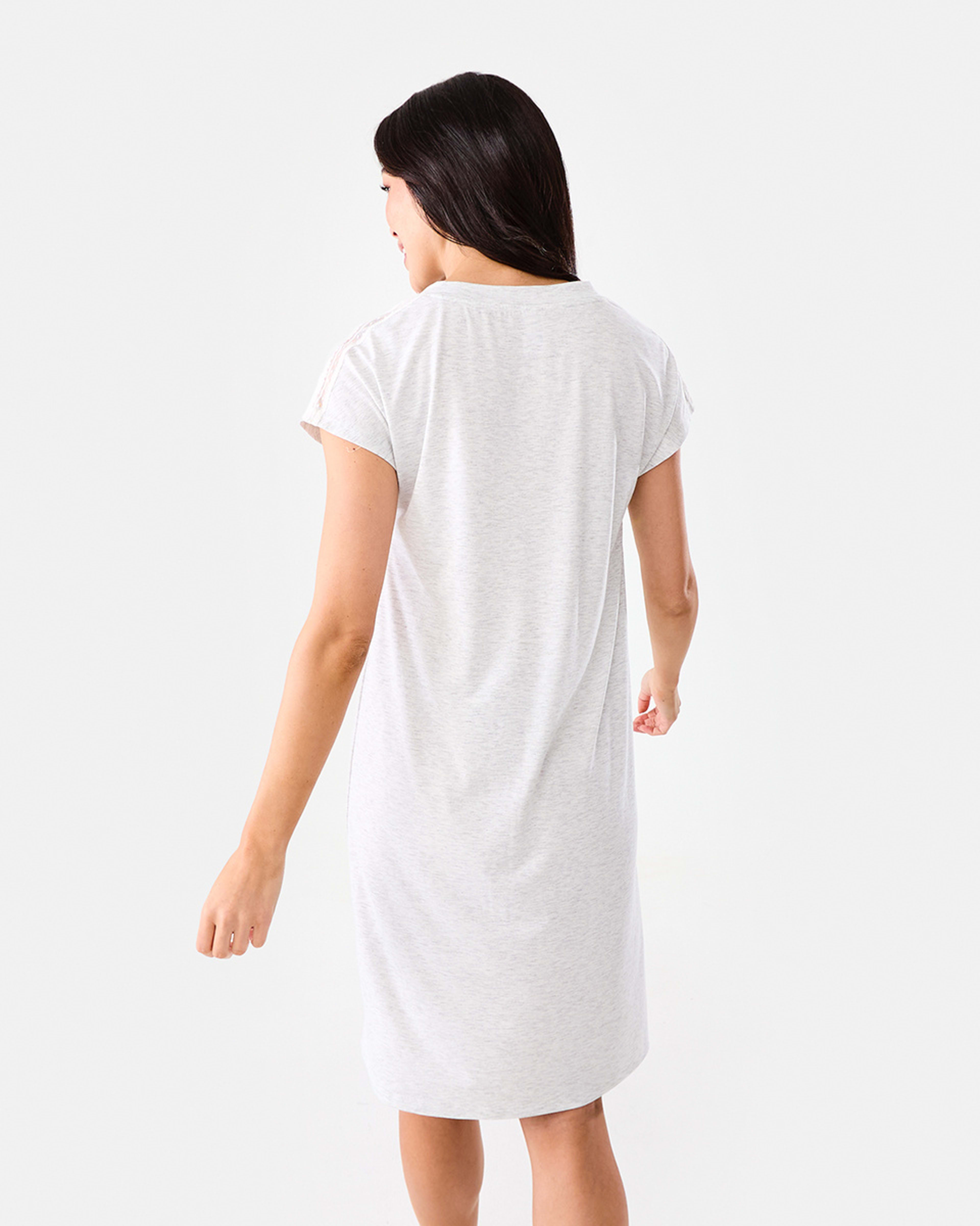 3 Short Sleeve Lace Trim Comfort Nightie Wht Marle, 3 of 6
