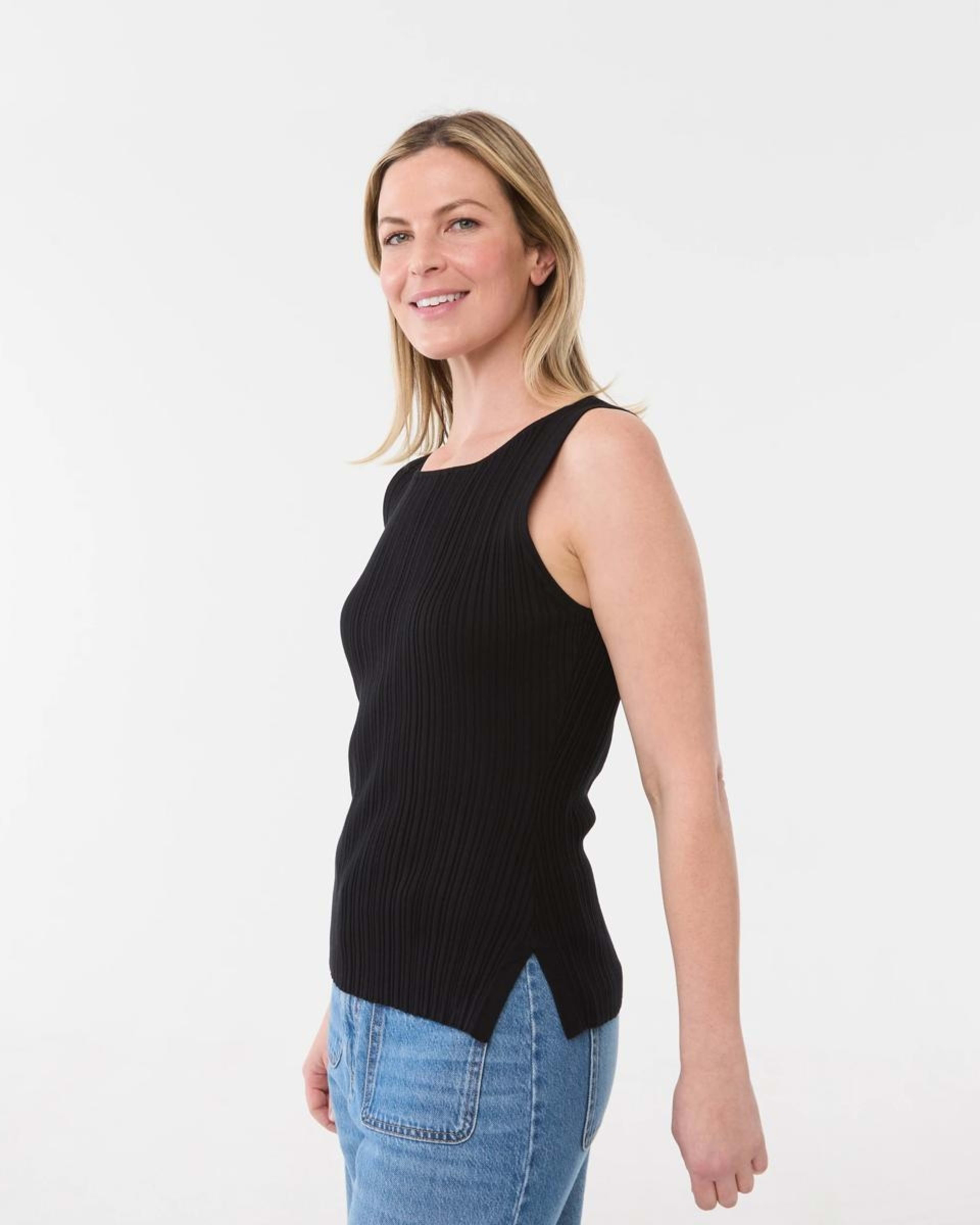 2 Sleeveless Variegated Rib Tank BLACK, 2 of 6