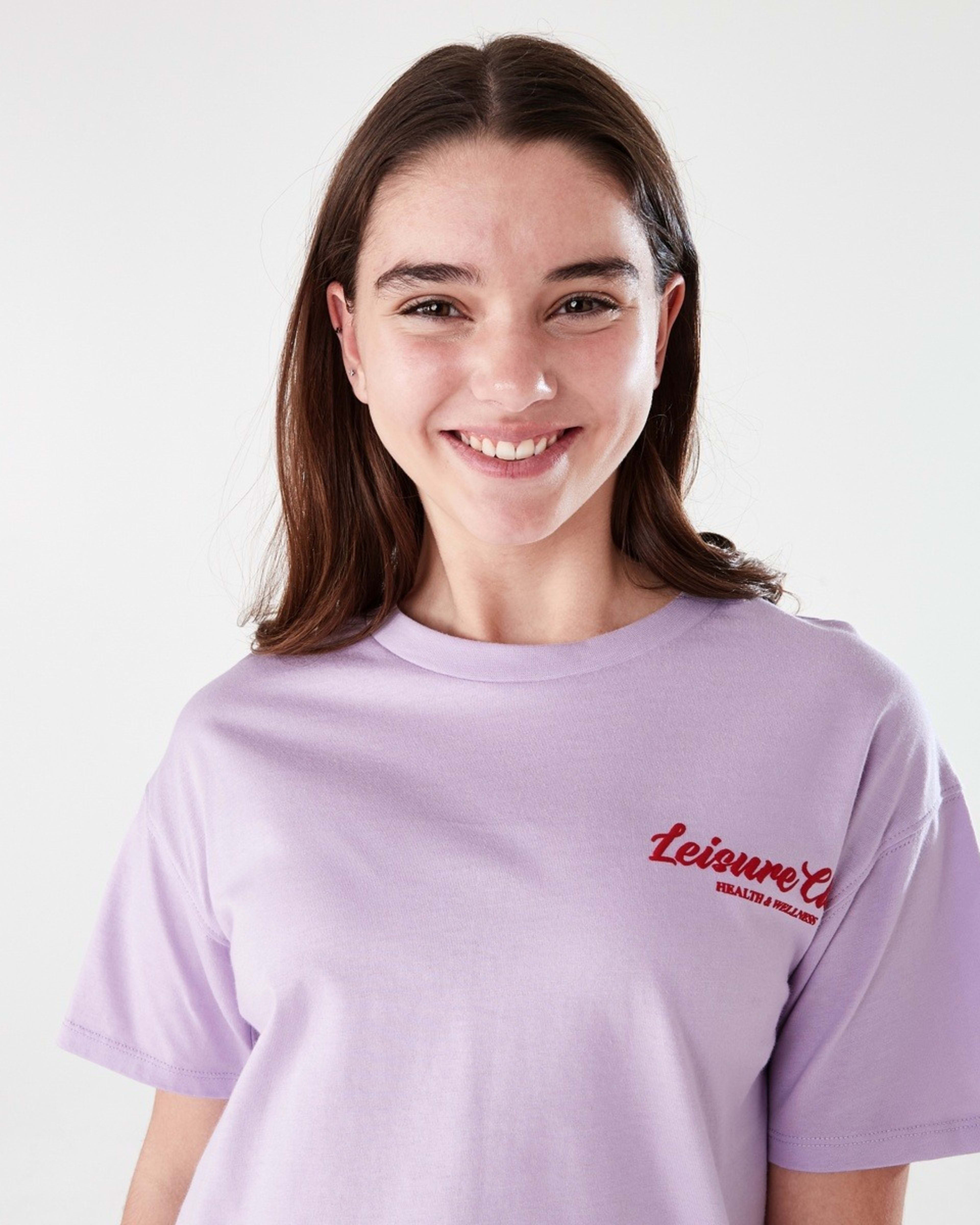 3 Short Sleeve Cropped Print T-shirt LEISURE CLUB PASTEL LILAC, 3 of 8