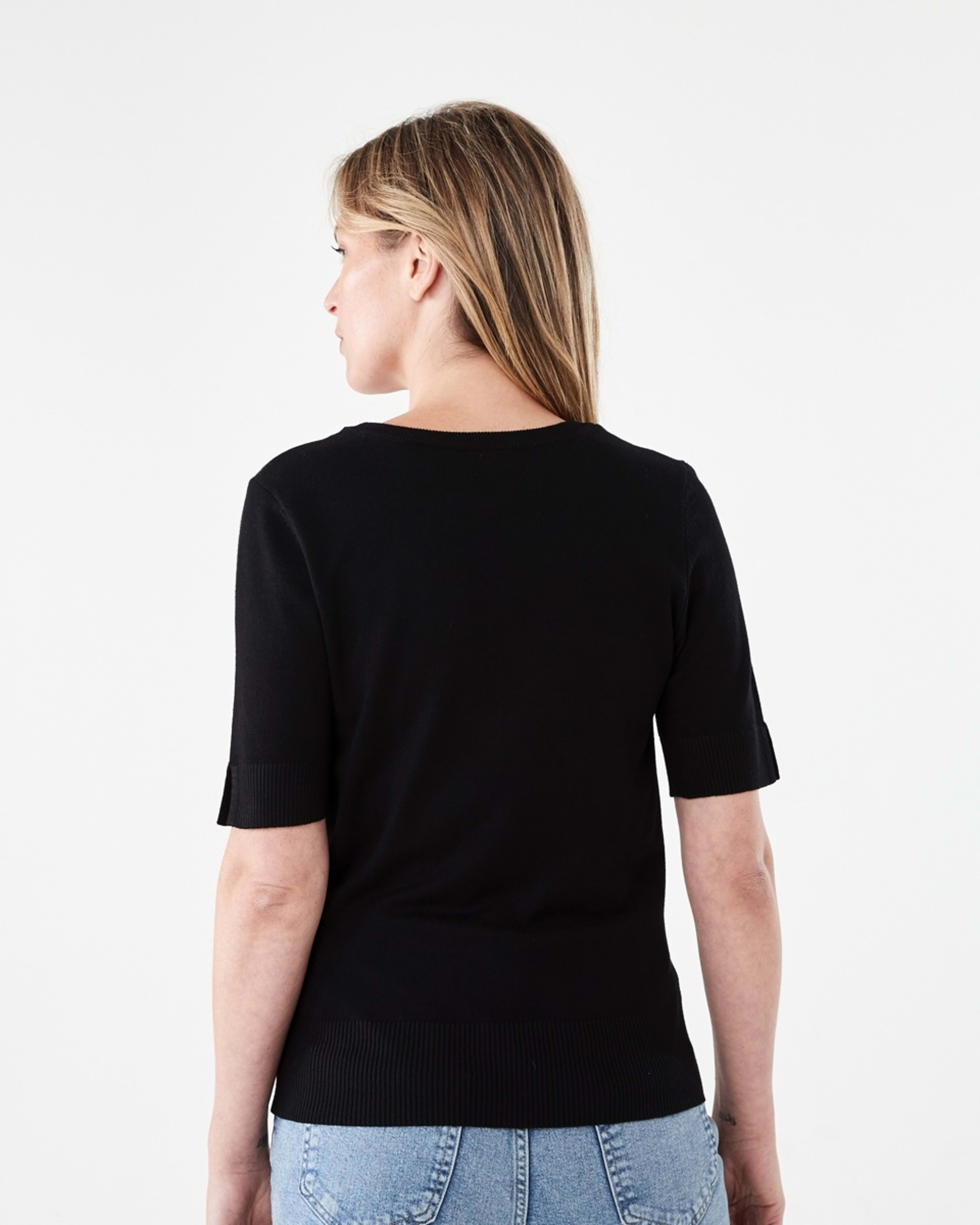 3 Short Elbow Sleeve Scoop Neck Top Black, 3 of 6