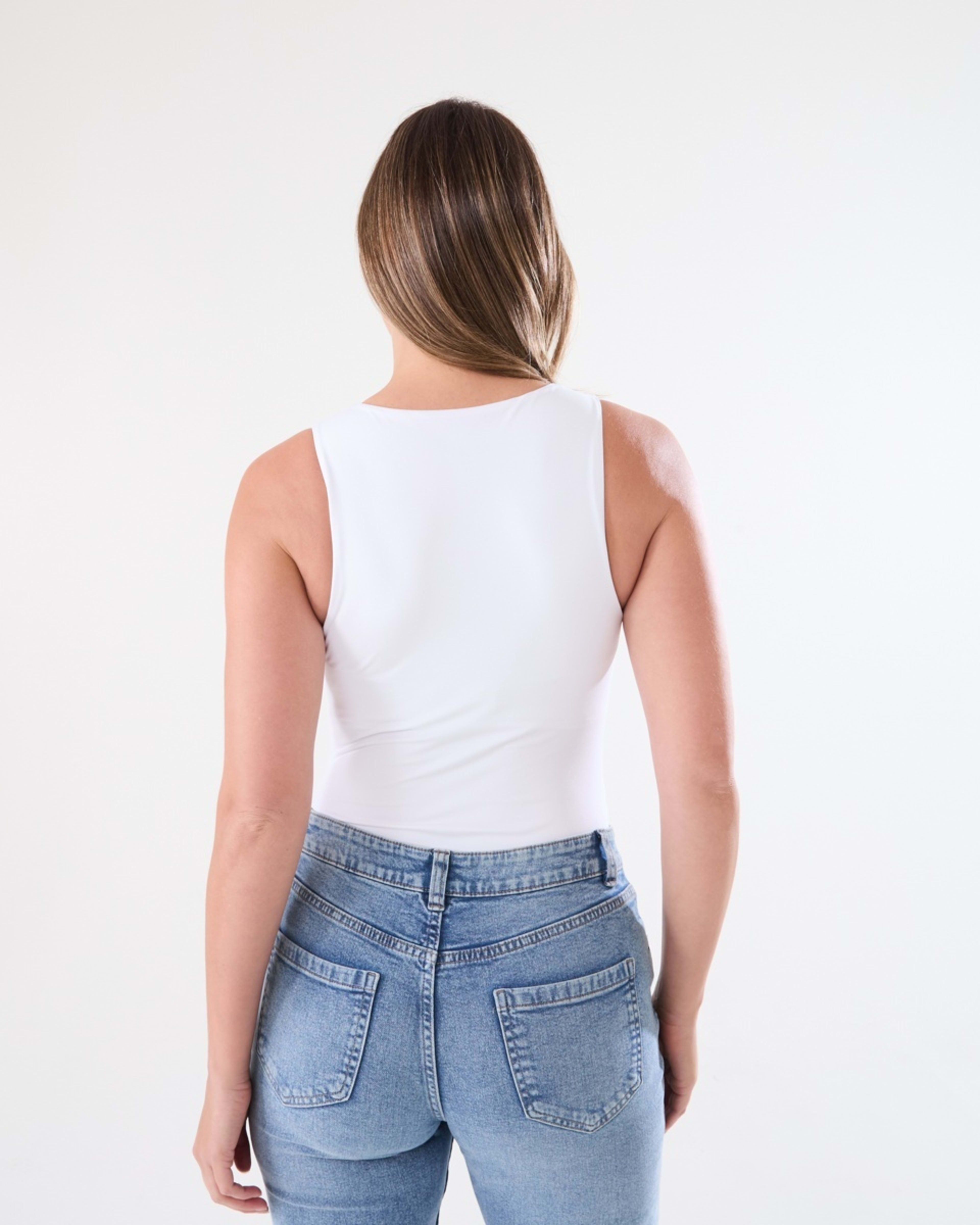 4 Sleeveless Straight Neck Bodysuit WHITE, 4 of 7