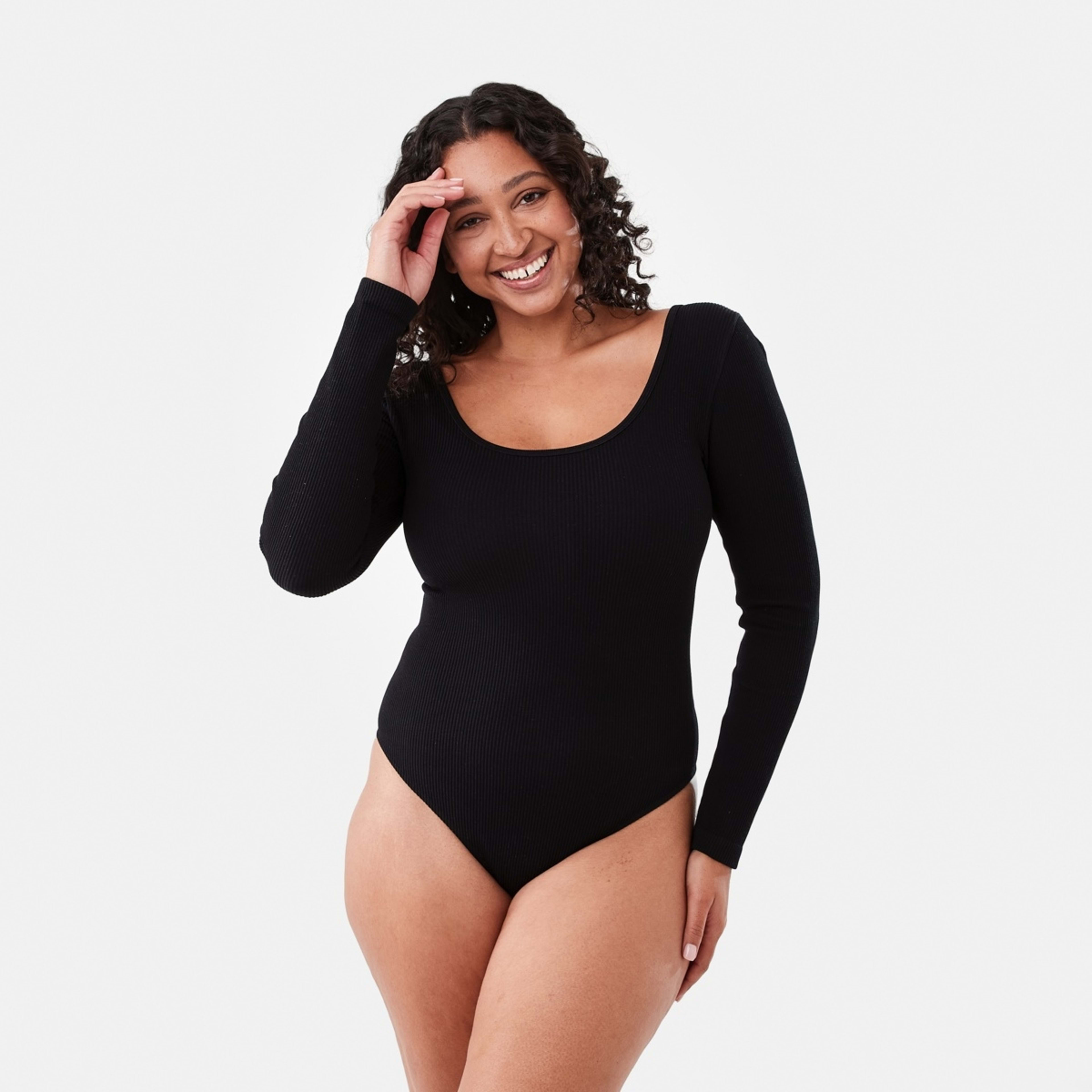 4 Long Sleeve Soft Rib Bodysuit Black, 4 of 7