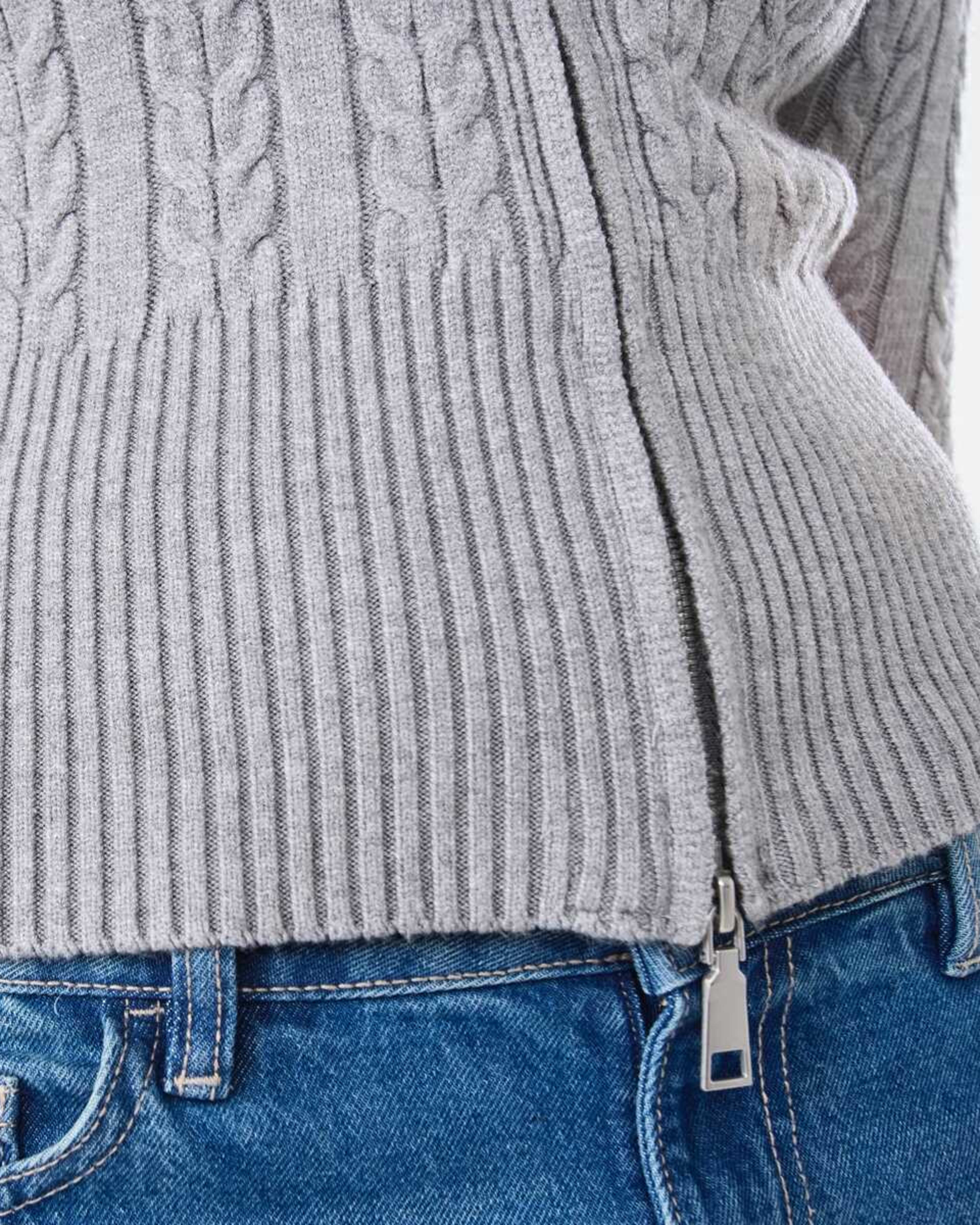 8 Zip Through Cable Cardigan Grey Marle, 8 of 8