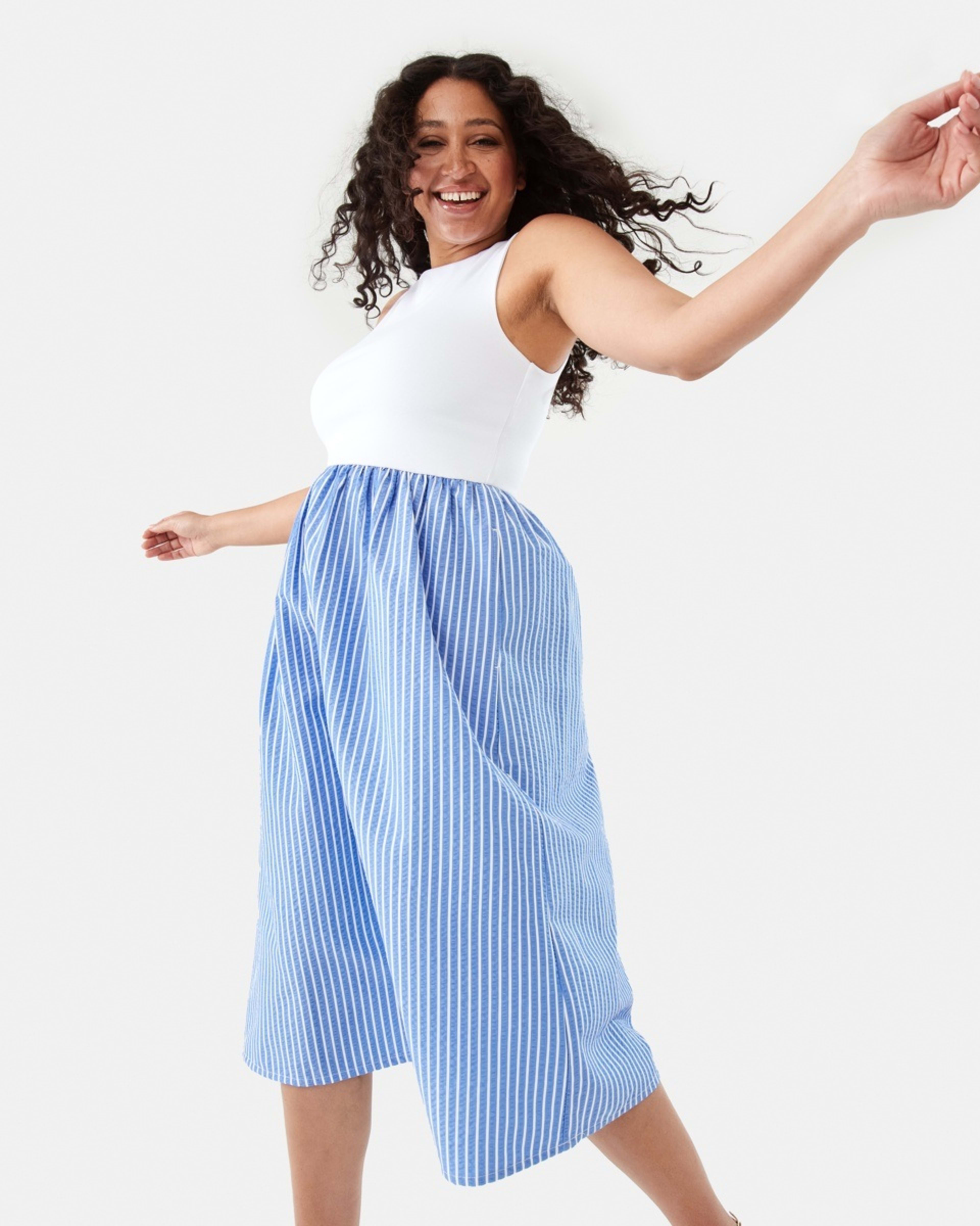 10 Sleeveless Knit Woven Midi Dress Blu Zoe St, 10 of 10