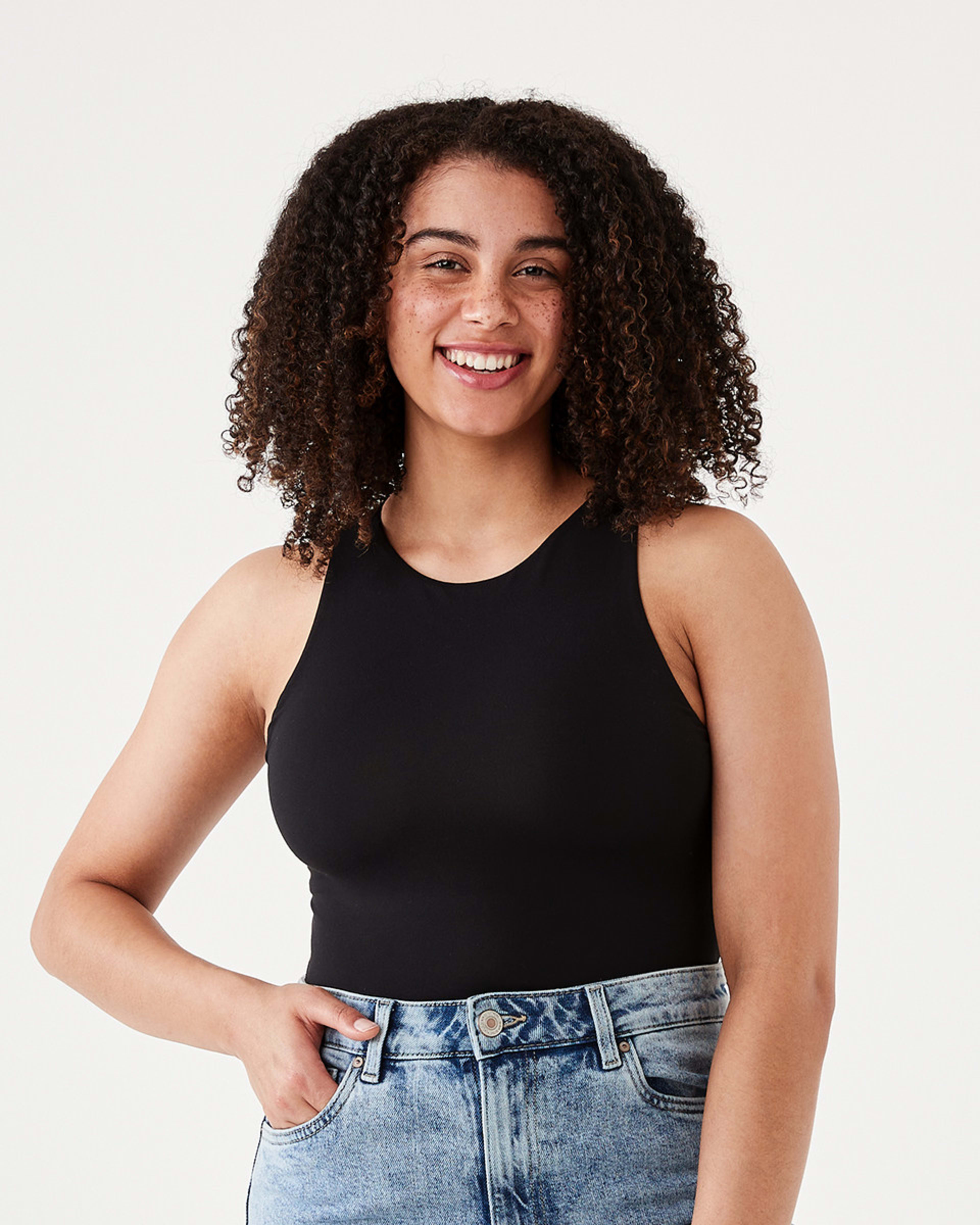 1 Sleeveless Halter Bodysuit Black