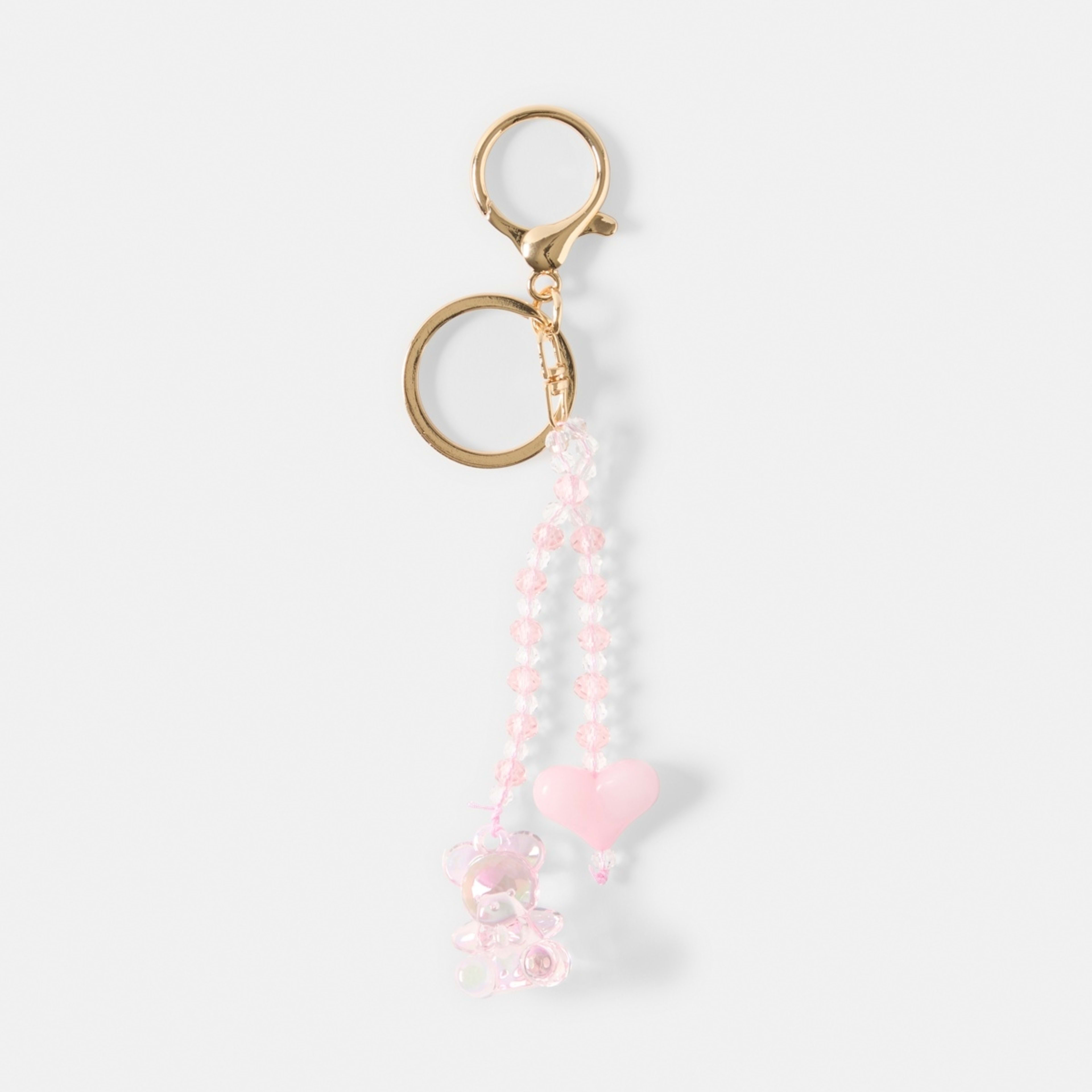 1 Mini Heart Bear Charm Keyring - Pink and Gold Tone, 1 of 3