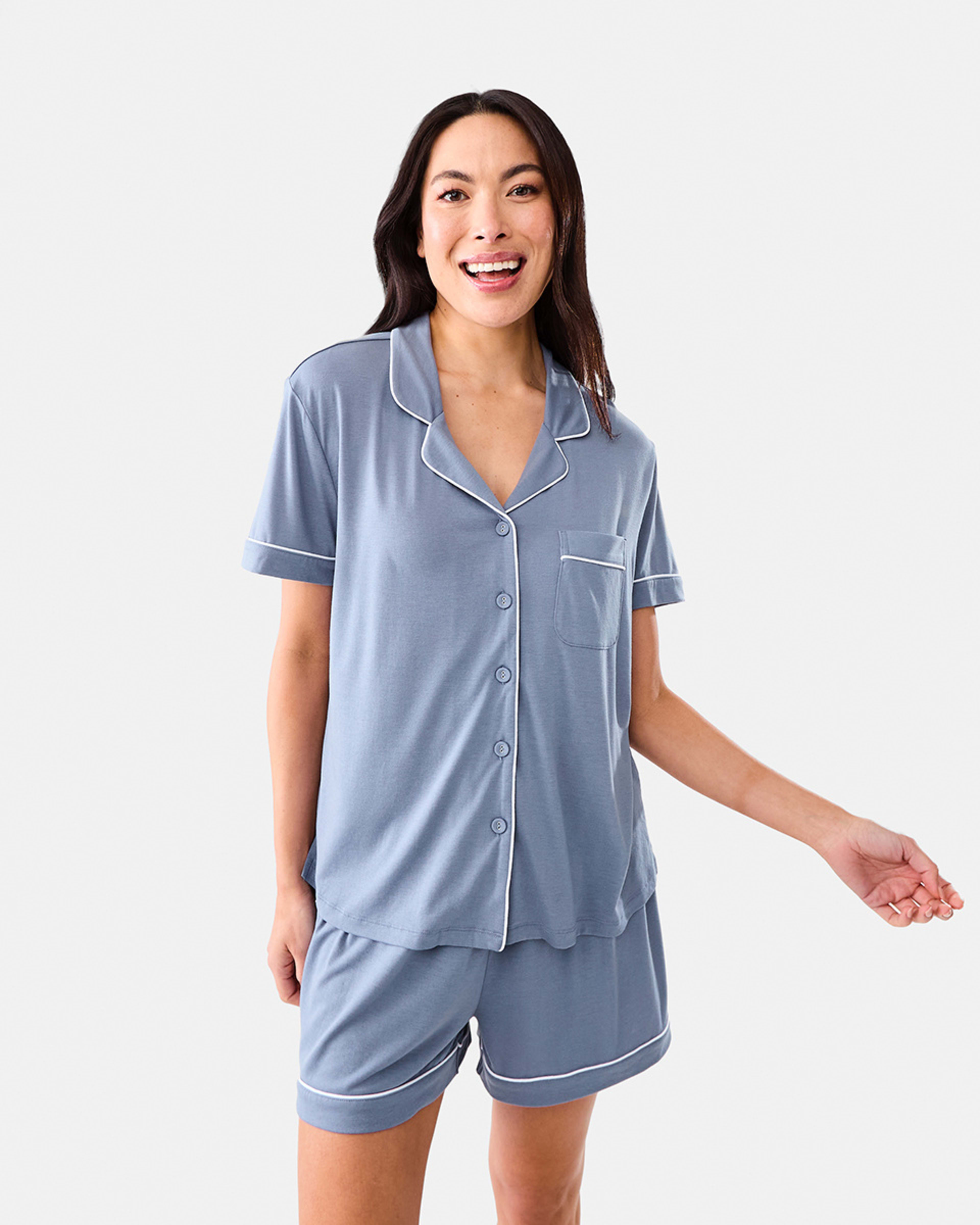 1 Short Sleeve Top and Shorts Comfort Pyjama Set Steel Grey, 1 of 8