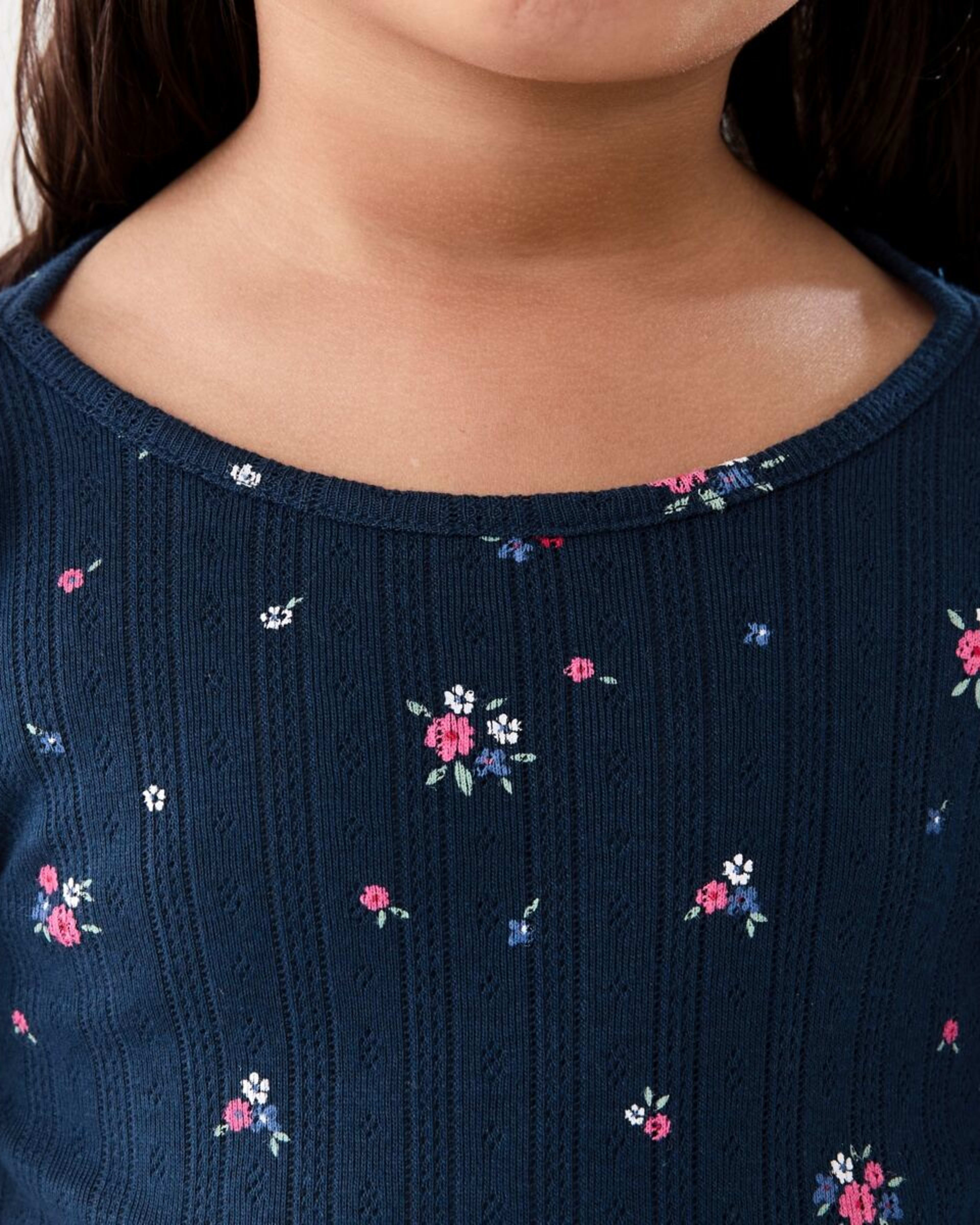 4 Long Sleeve Rib T-shirt Ditsy Floral Bouquet Navy, 4 of 9