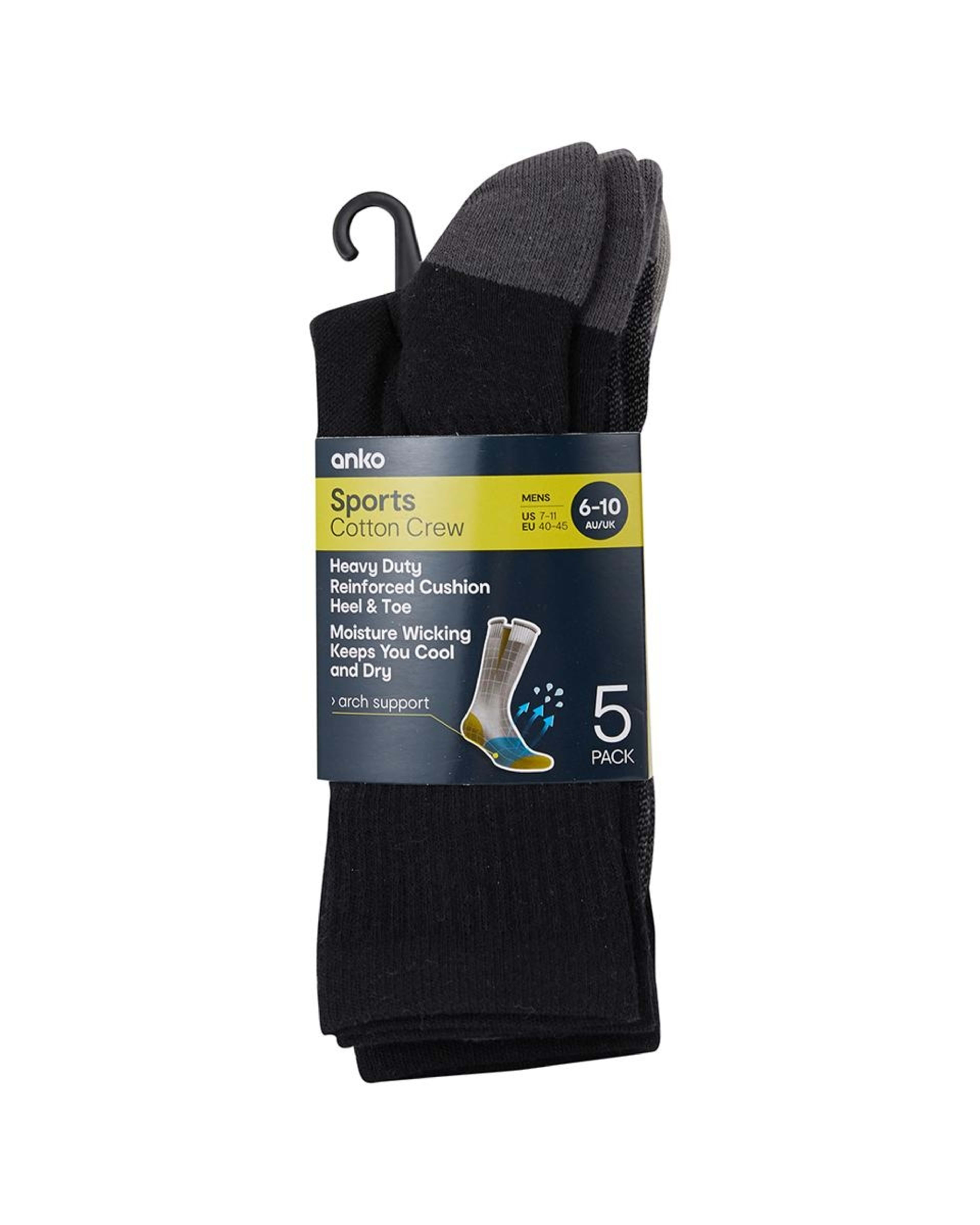 3 5 Pack Super Tough Crew Socks Black Charcoal, 3 of 3